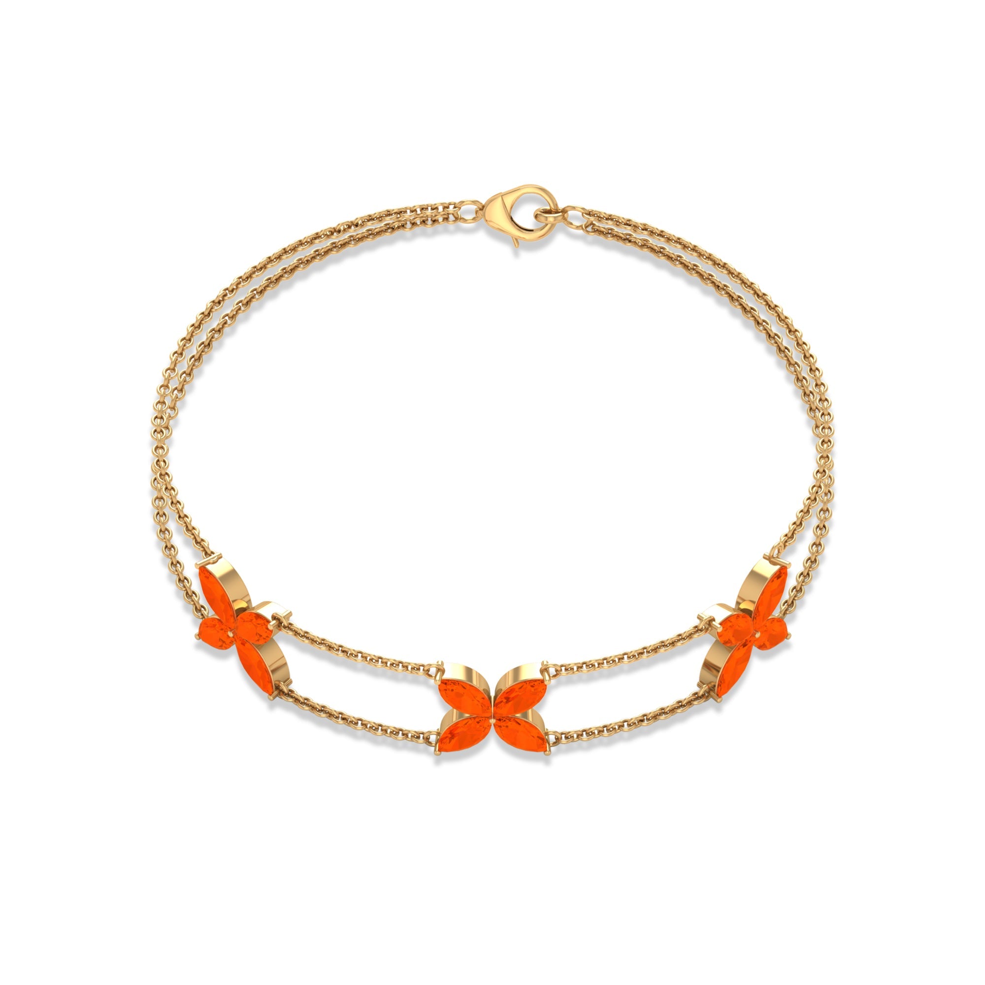 Marquise Cut Fire Opal Flower Chain Bracelet