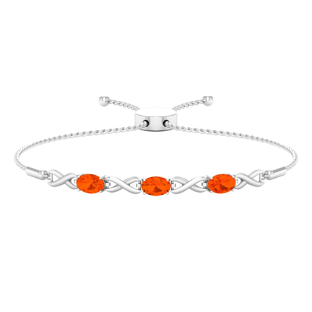 Natural Oval Fire Opal Infinity Bolo Bracelet for Women