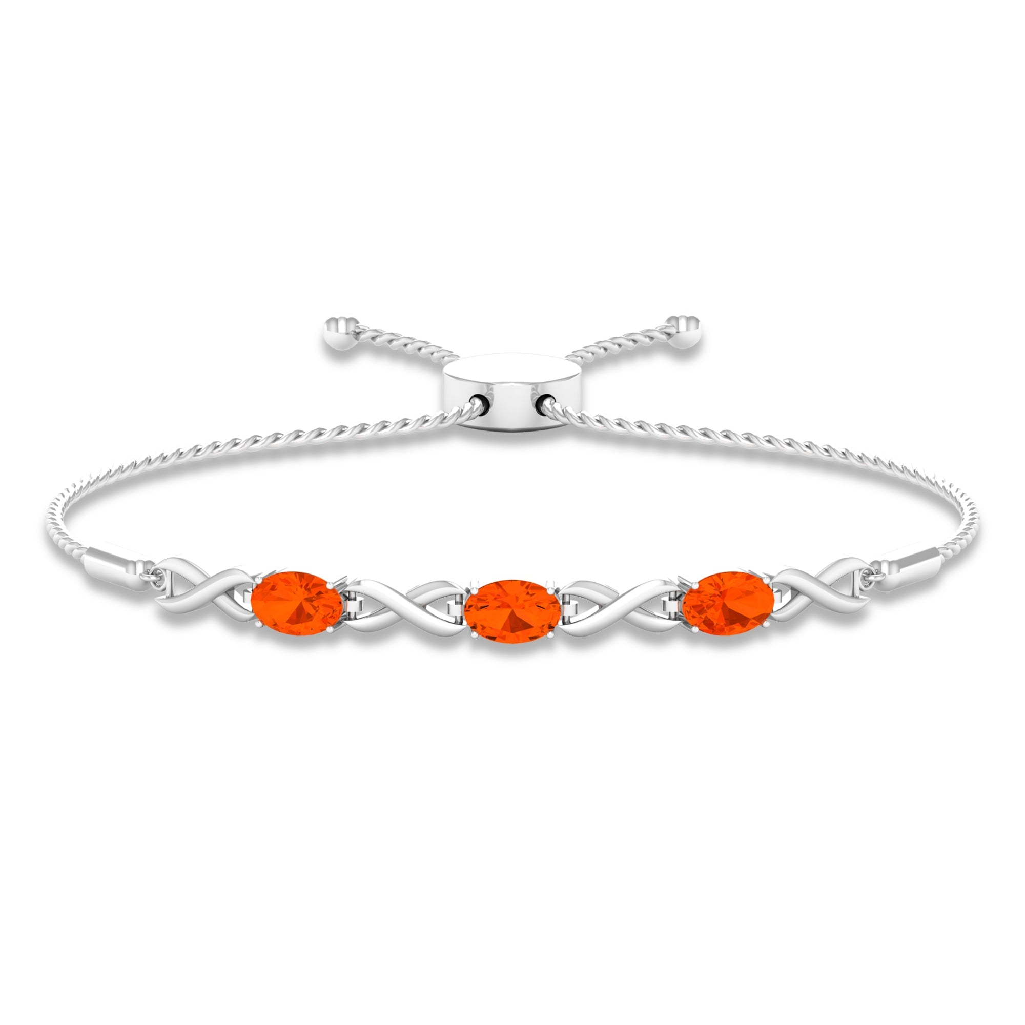 Natural Oval Fire Opal Infinity Bolo Bracelet for Women