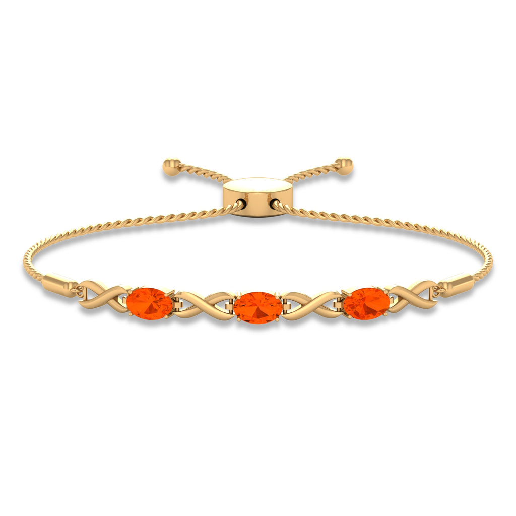Natural Oval Fire Opal Infinity Bolo Bracelet for Women