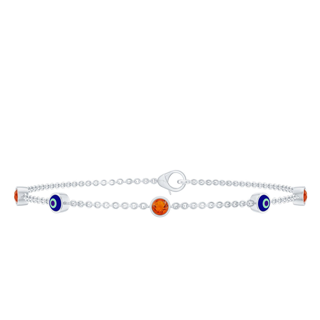 Bezel Set Fire Opal Evil Eye Station Bracelet for Women