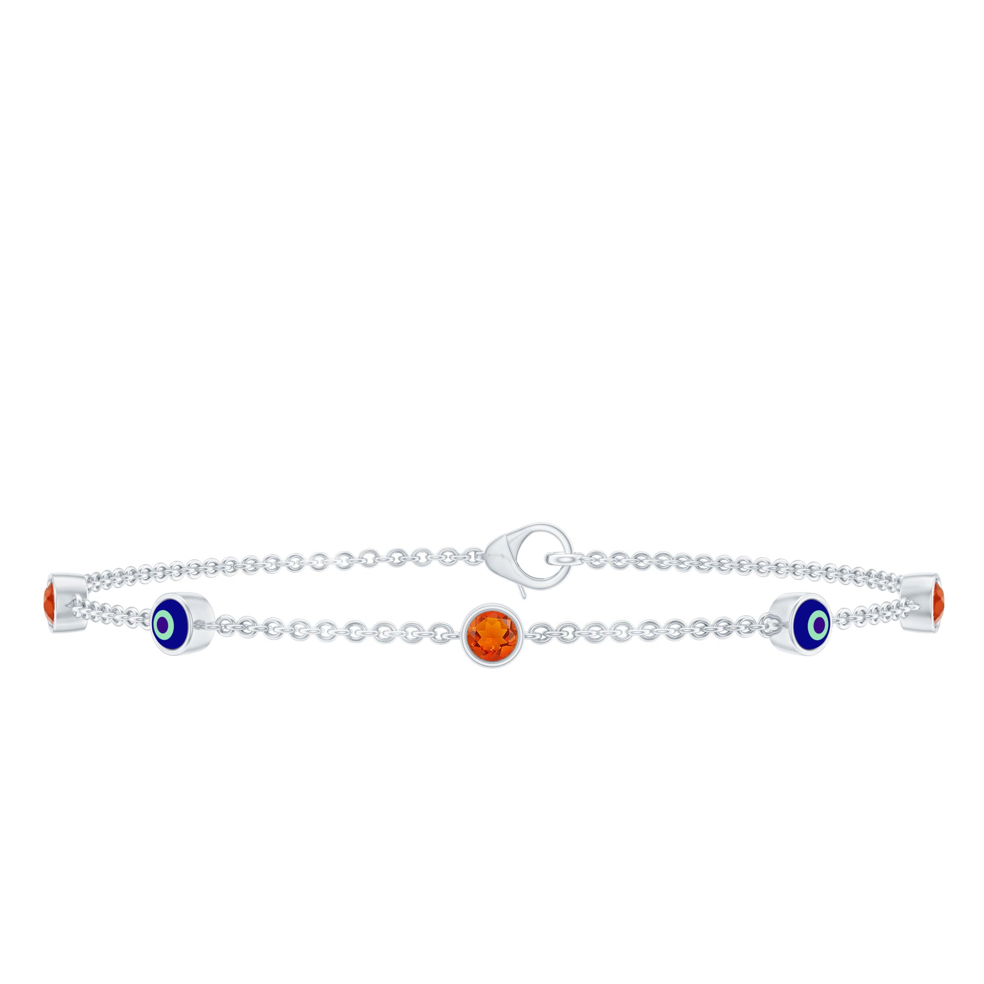 Bezel Set Fire Opal Evil Eye Station Bracelet for Women