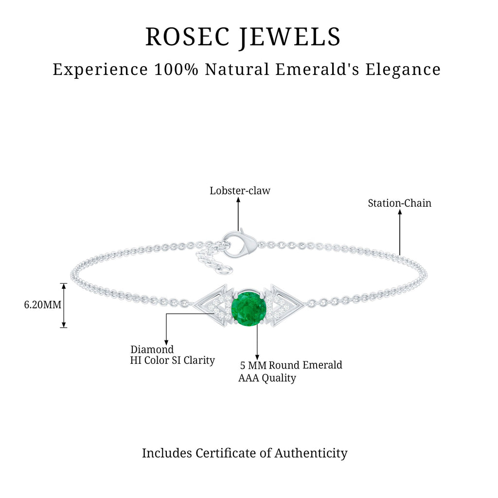 Genuine Emerald and Diamond Chain Bracelet For Her