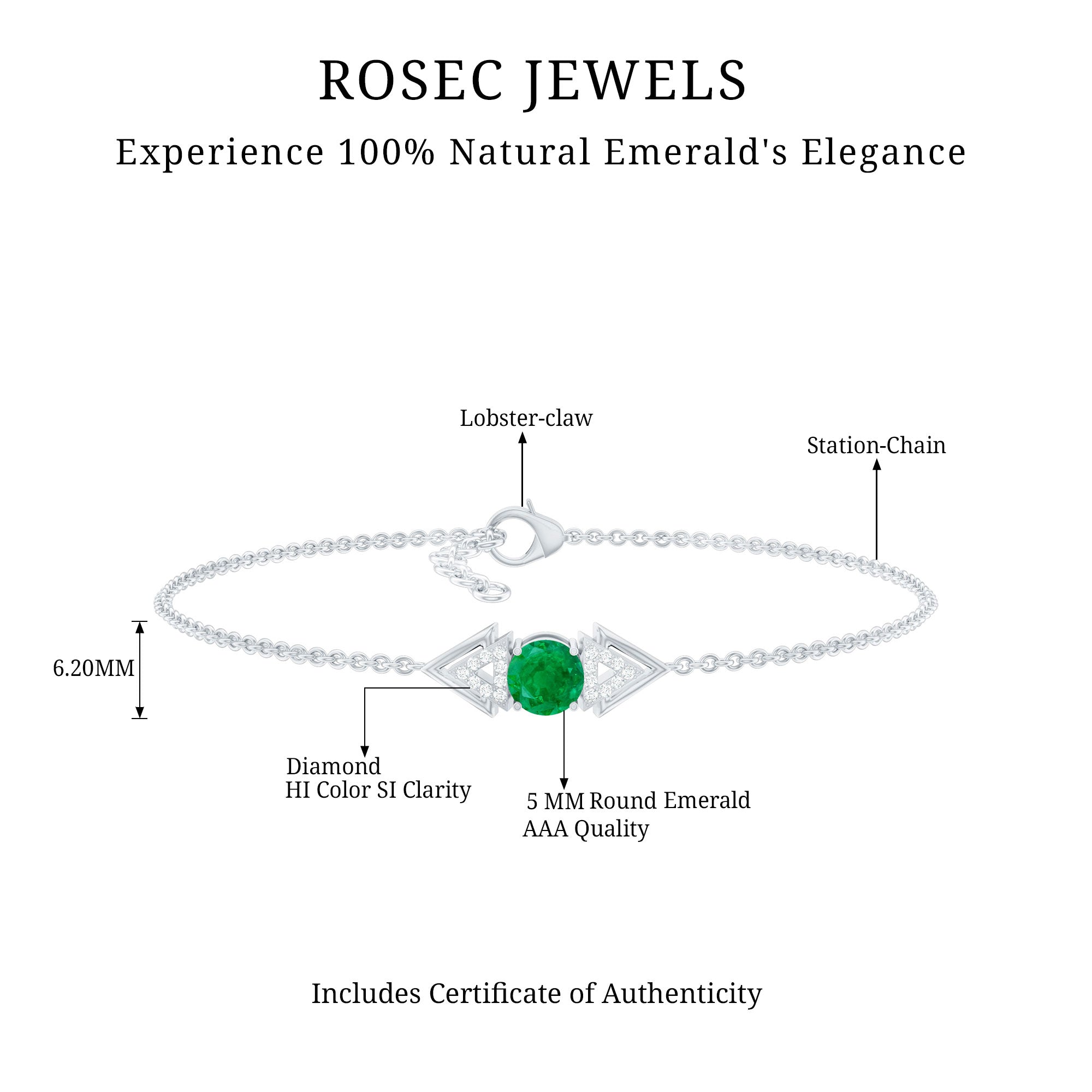 Genuine Emerald and Diamond Chain Bracelet For Her