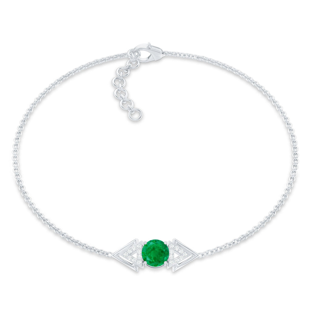 Genuine Emerald and Diamond Chain Bracelet For Her