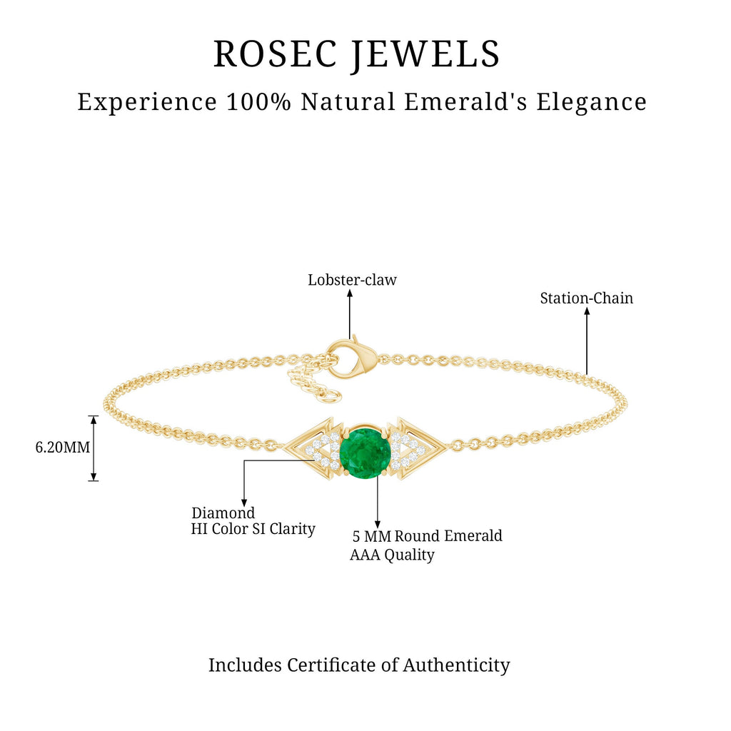 Genuine Emerald and Diamond Chain Bracelet For Her