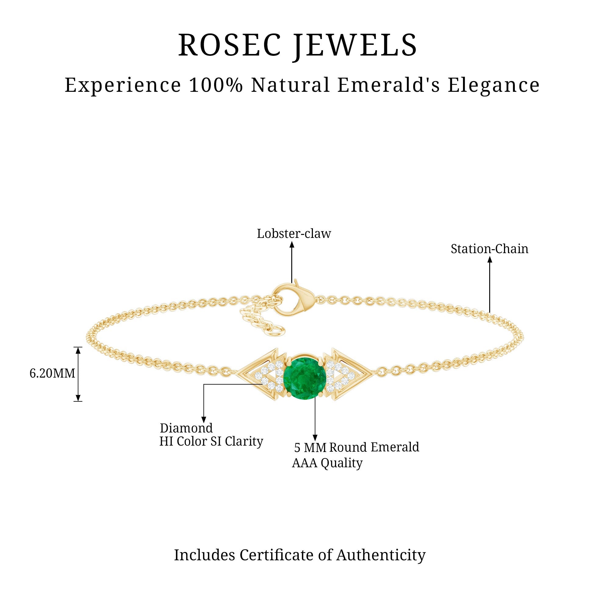 Genuine Emerald and Diamond Chain Bracelet For Her