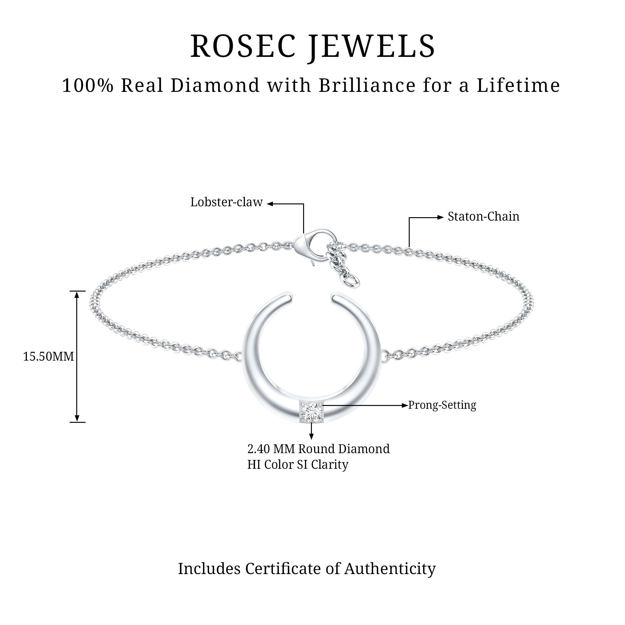 Certified Diamond Moon Chain Bracelet