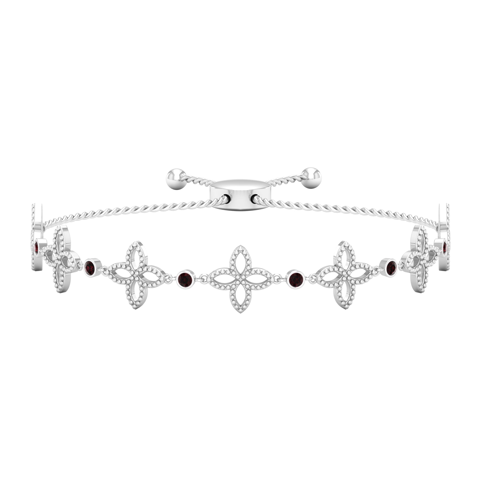 Genuine Garnet Flower Bracelet with Bolo Chain