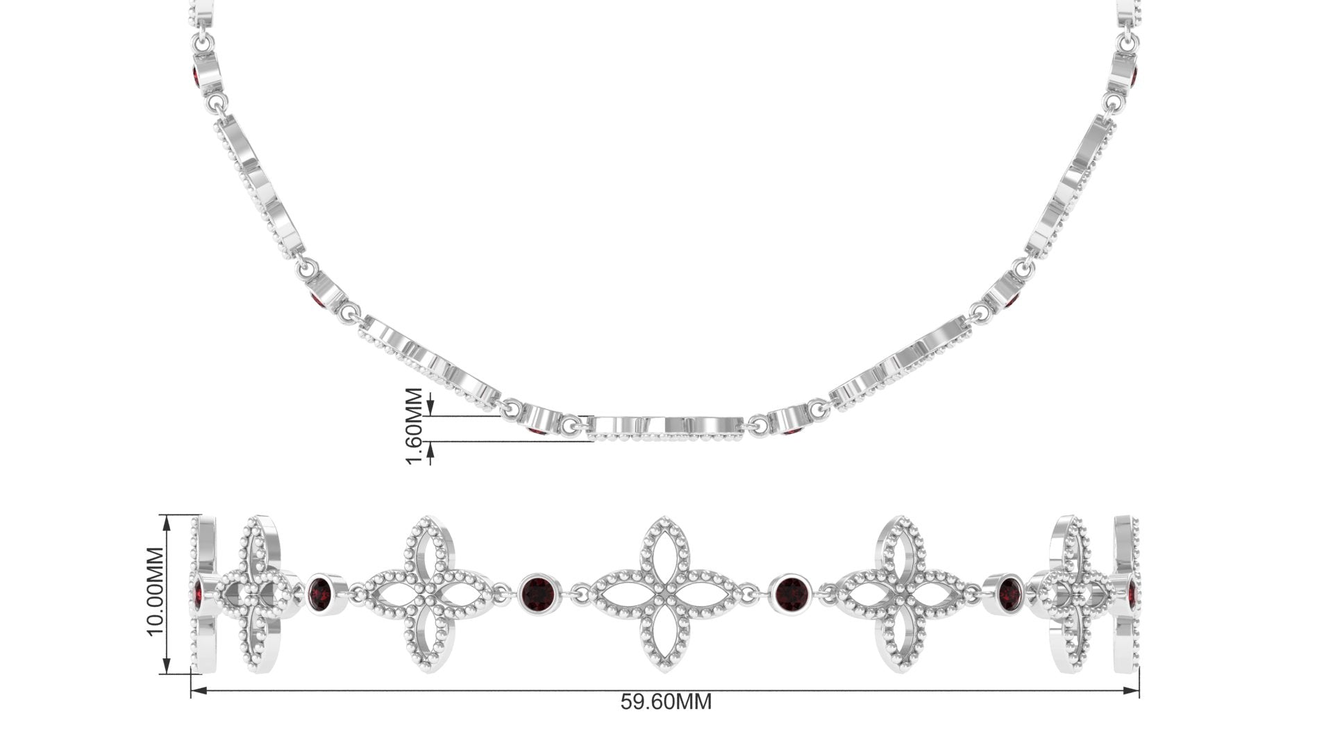 Genuine Garnet Flower Bracelet with Bolo Chain