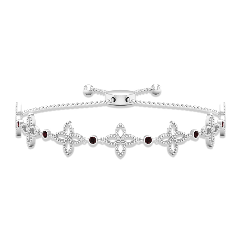Genuine Garnet Flower Bracelet with Bolo Chain