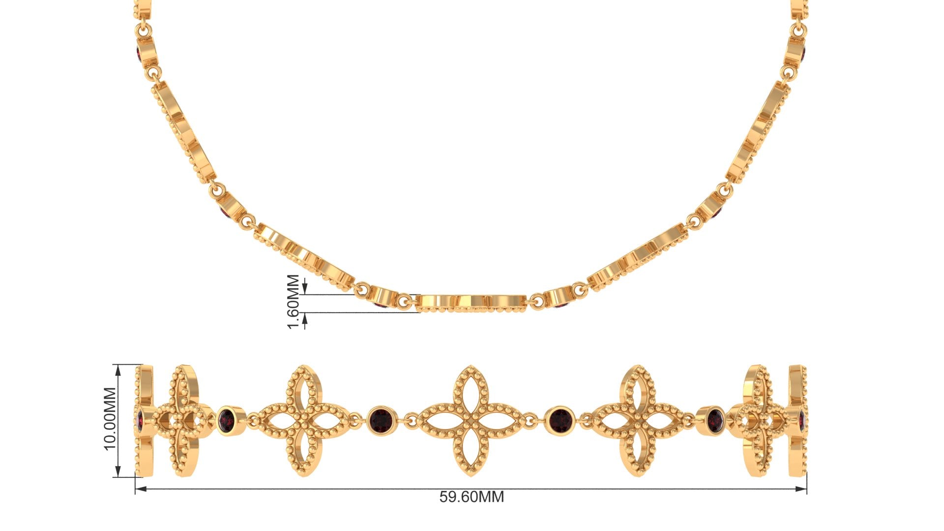 Genuine Garnet Flower Bracelet with Bolo Chain