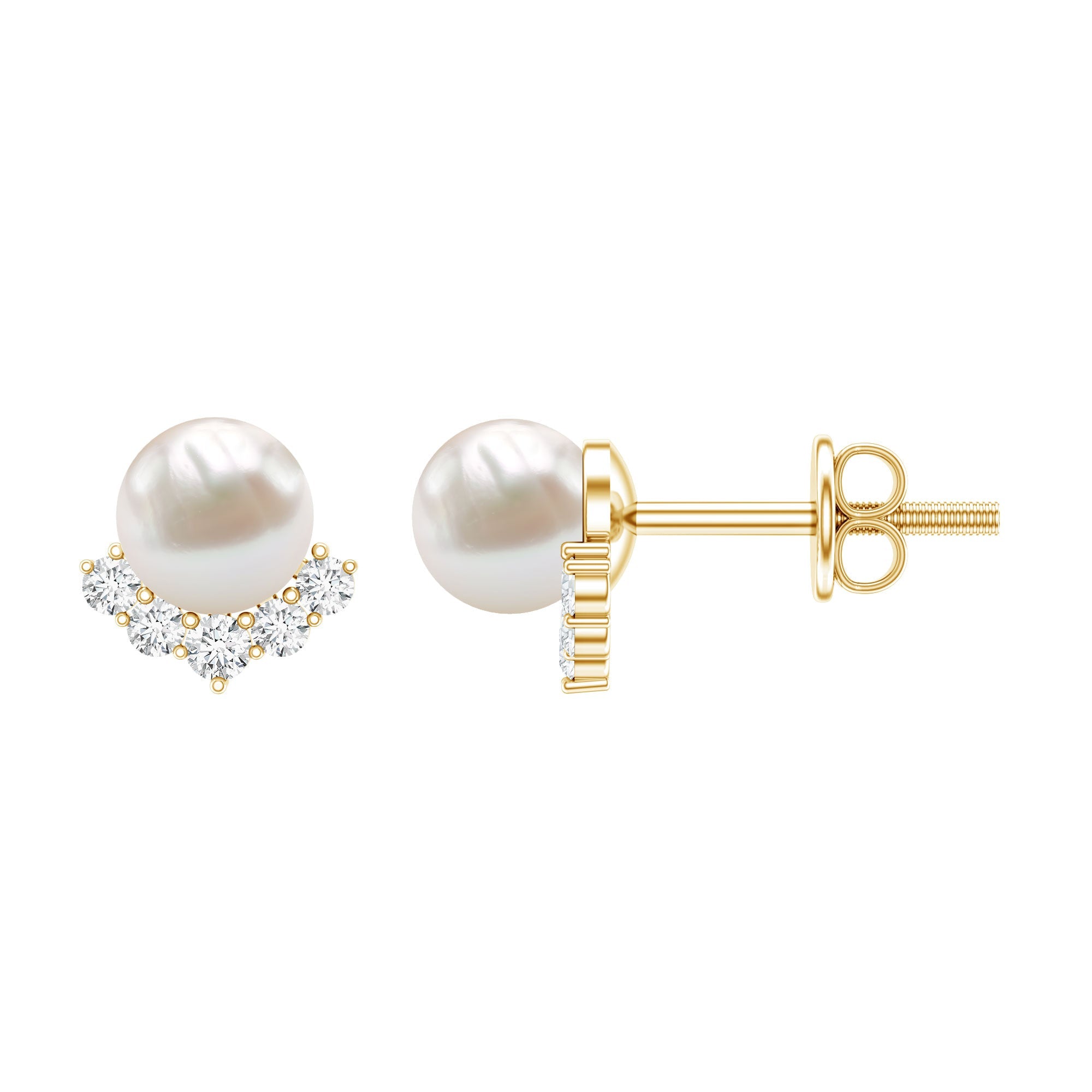 Modern Stud Earrings with Freshwater Pearl and Diamond | Earrings | Wiccan Center