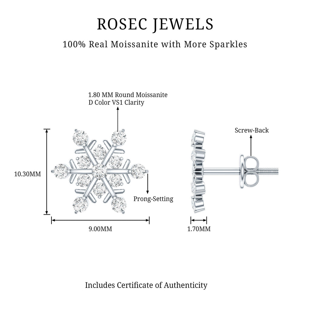 Moissanite Snowflake Stud Earrings for Her