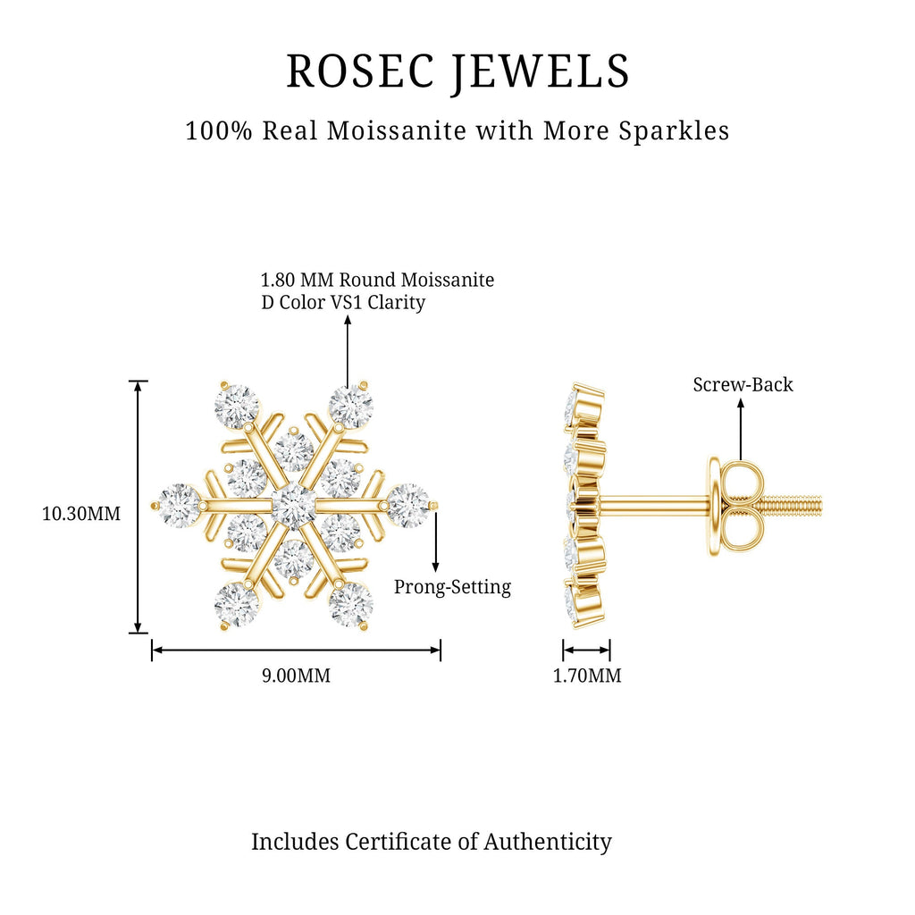 Moissanite Snowflake Stud Earrings for Her