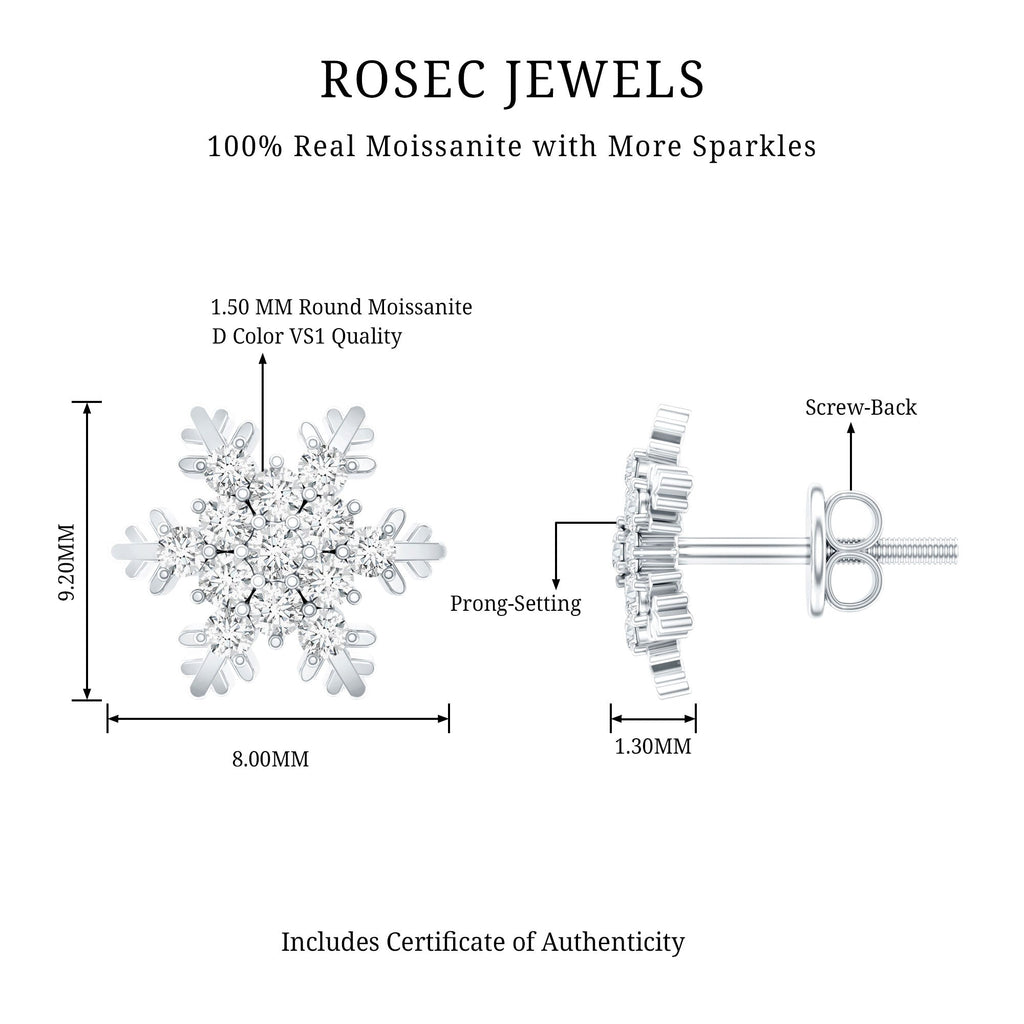 Certified Moissanite Winter Snowflake Stud Earrings