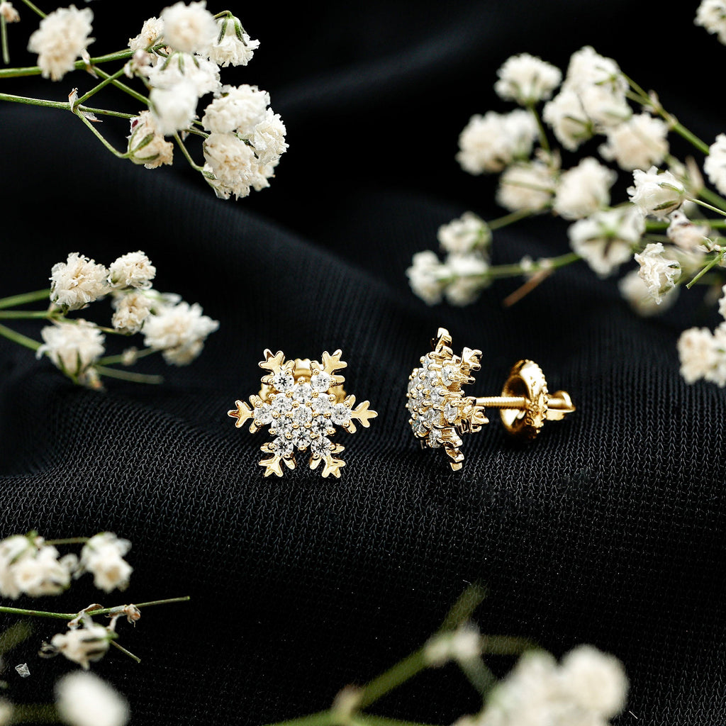 Certified Moissanite Winter Snowflake Stud Earrings