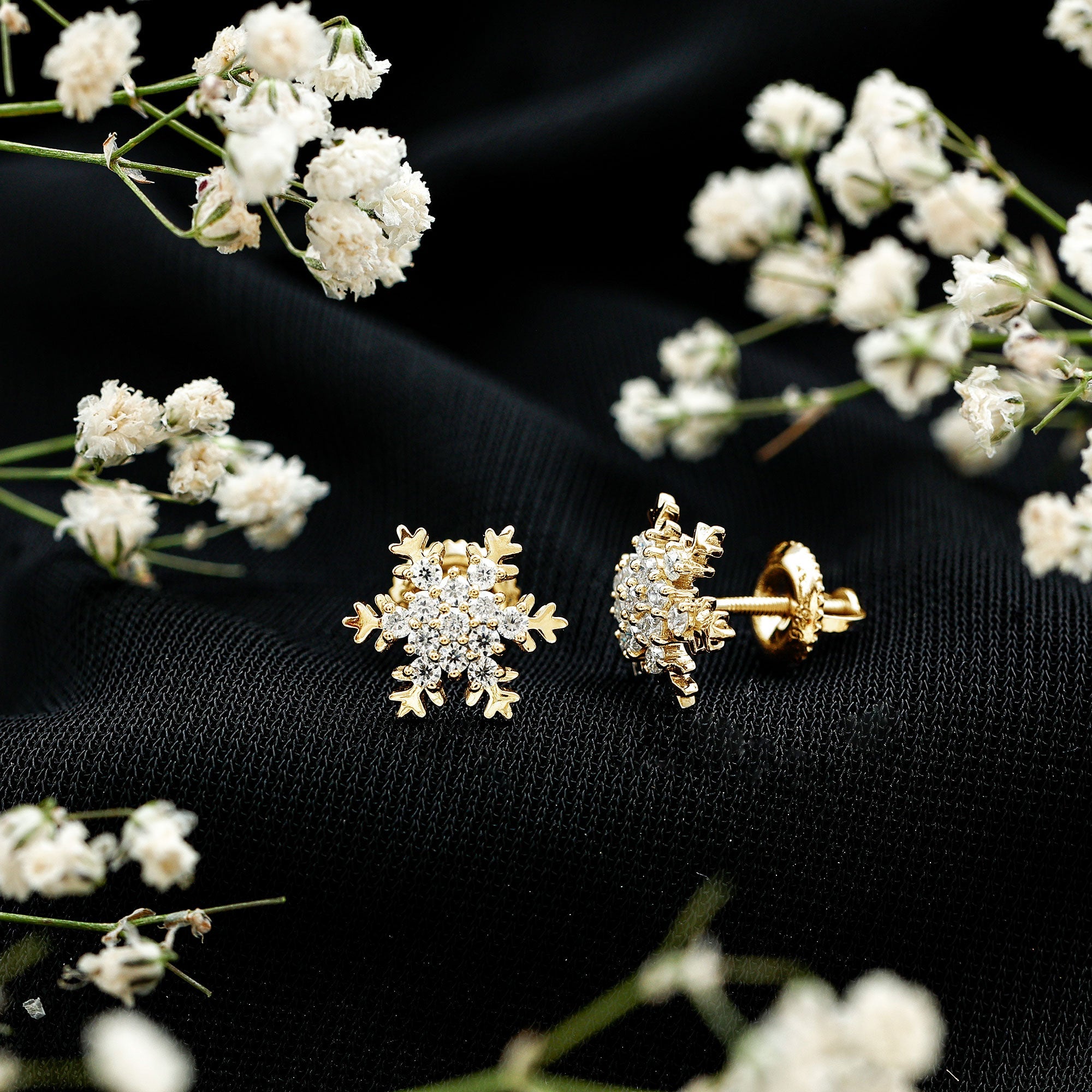 Certified Moissanite Winter Snowflake Stud Earrings