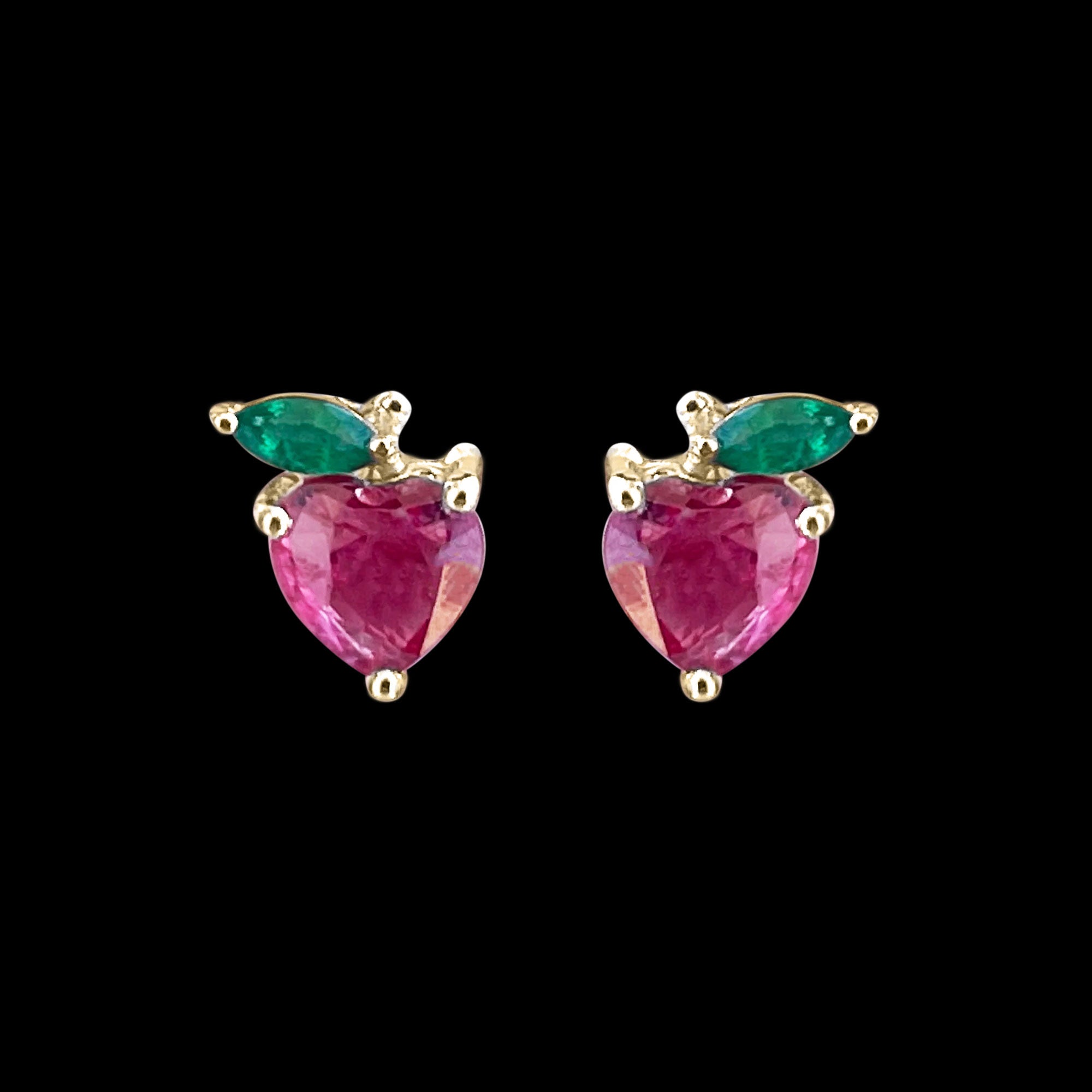Heart Shape Ruby Strawberry Stud Earrings with Emerald | Earrings | Wiccan Center