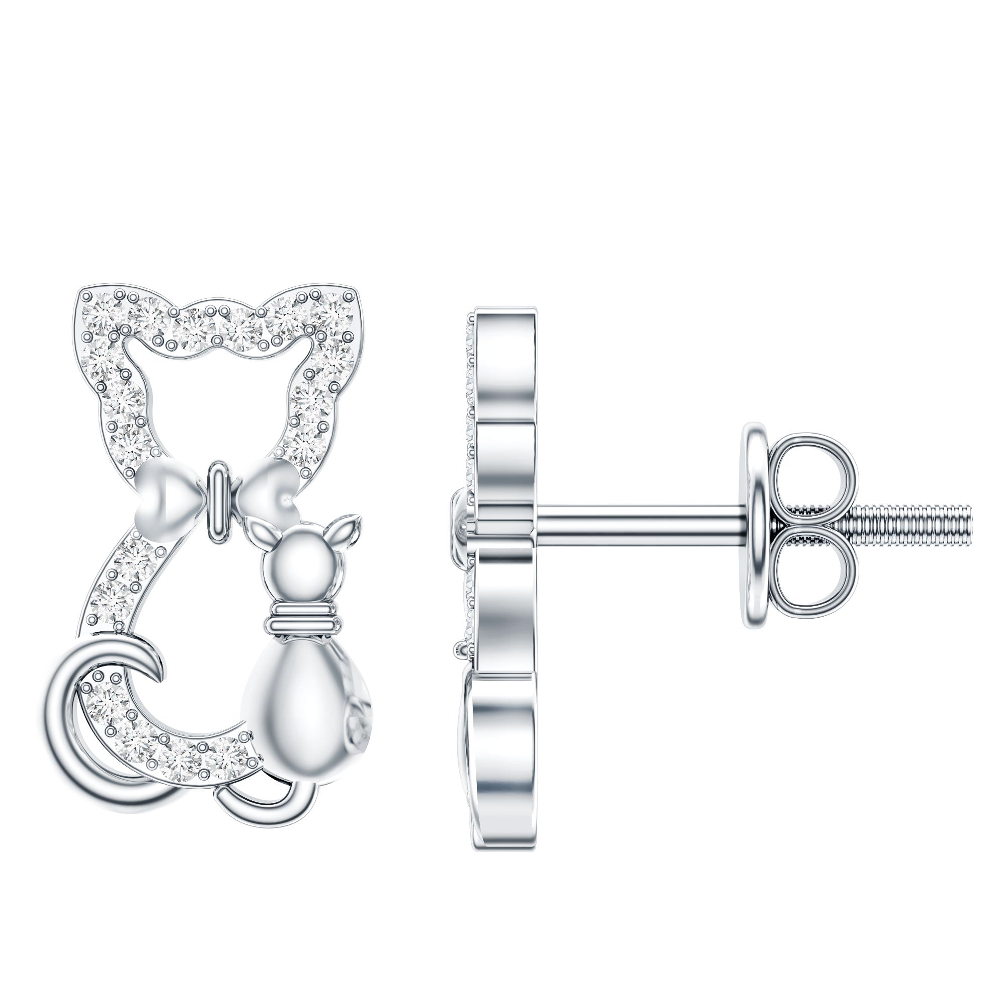 Certified Diamond Cat Stud Earrings | Earrings | Wiccan Center