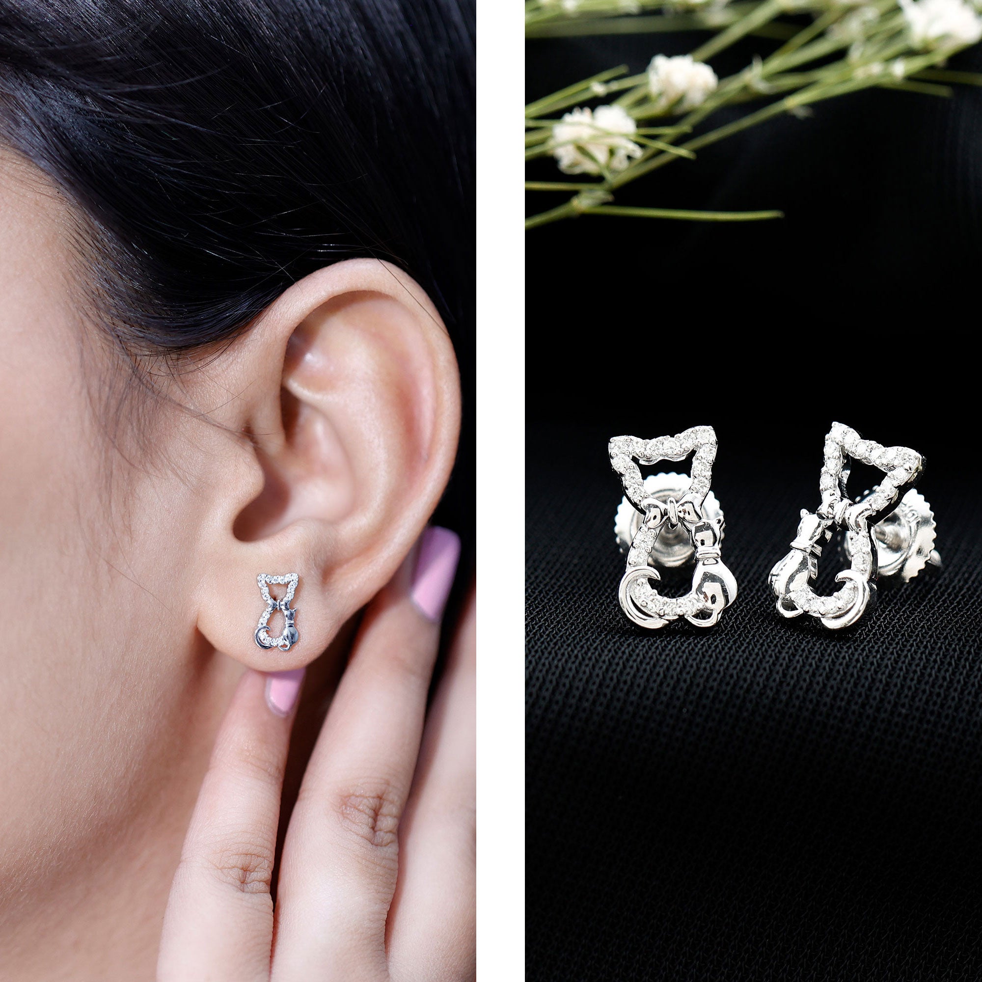Certified Diamond Cat Stud Earrings