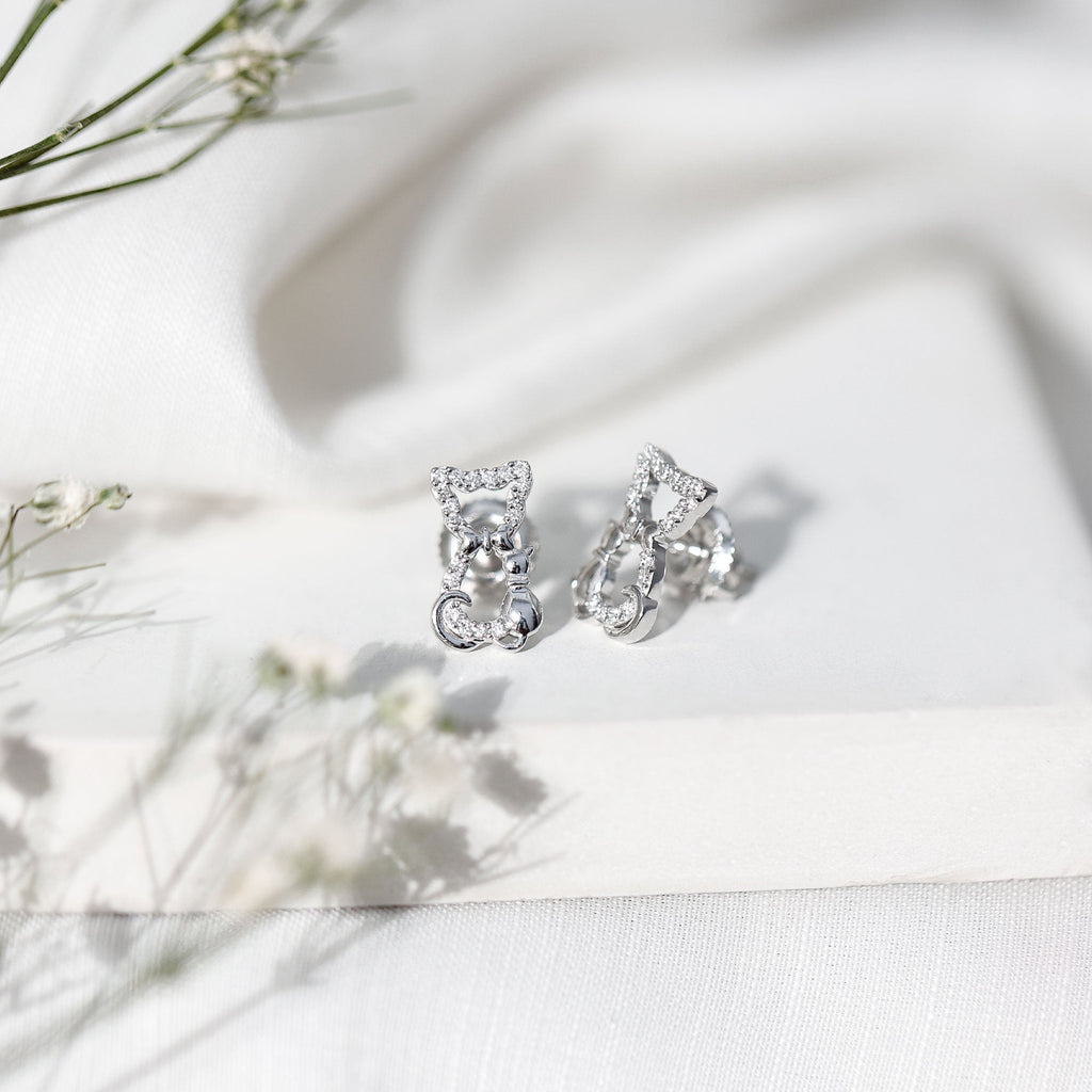 Certified Diamond Cat Stud Earrings