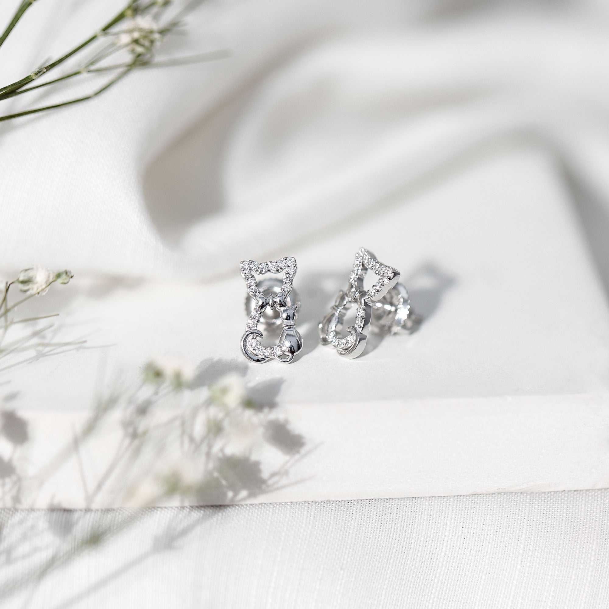 Certified Diamond Cat Stud Earrings