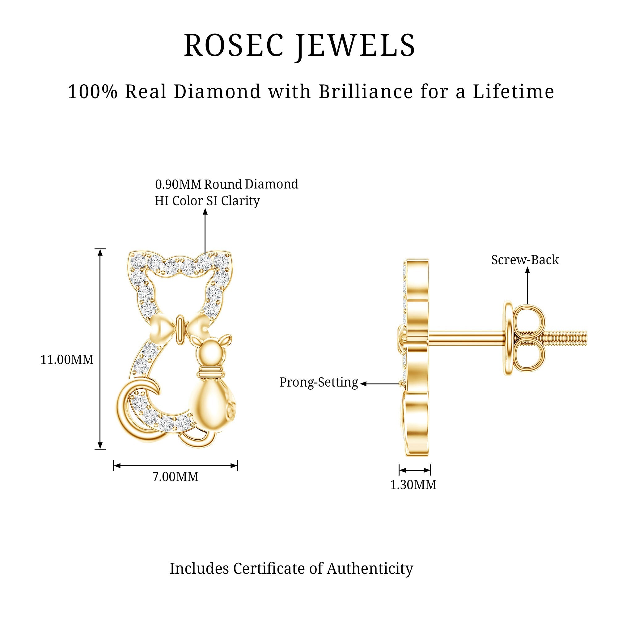 Certified Diamond Cat Stud Earrings