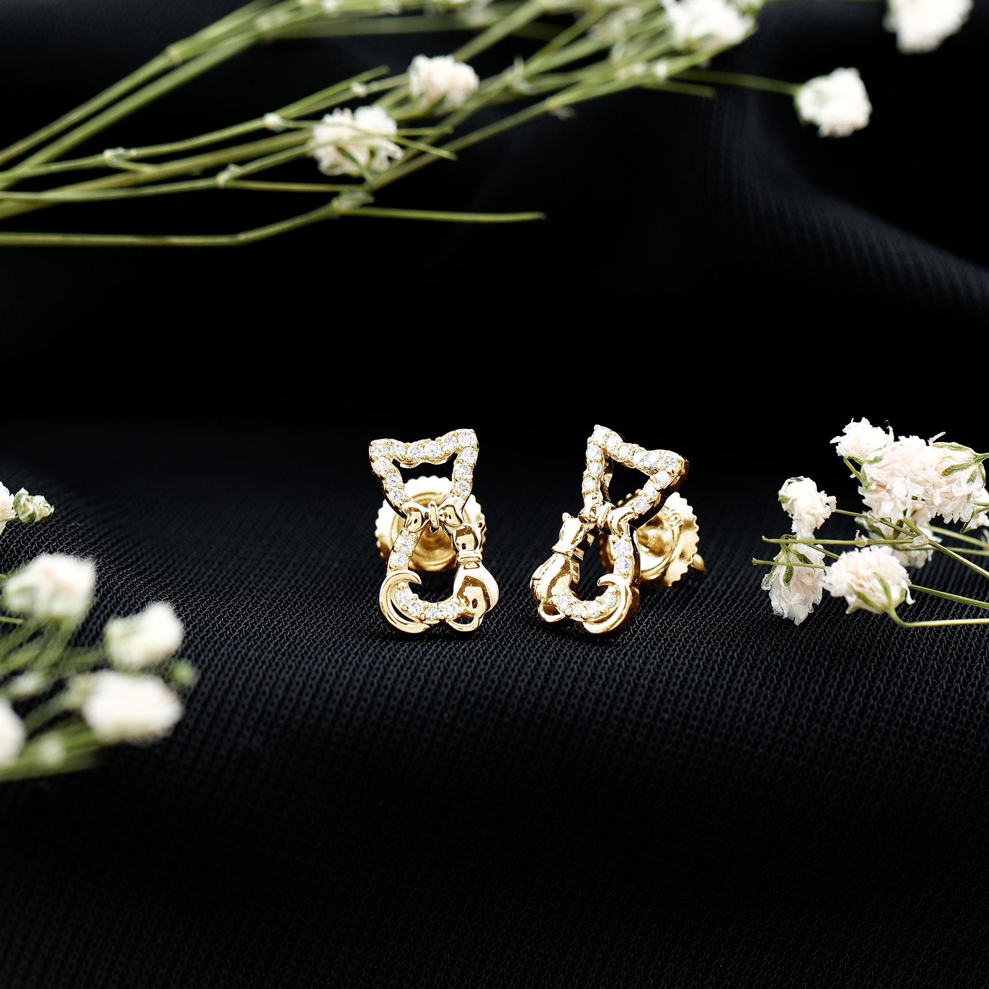Certified Diamond Cat Stud Earrings