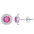 Natural Pink Tourmaline and Diamond Halo Stud Earrings