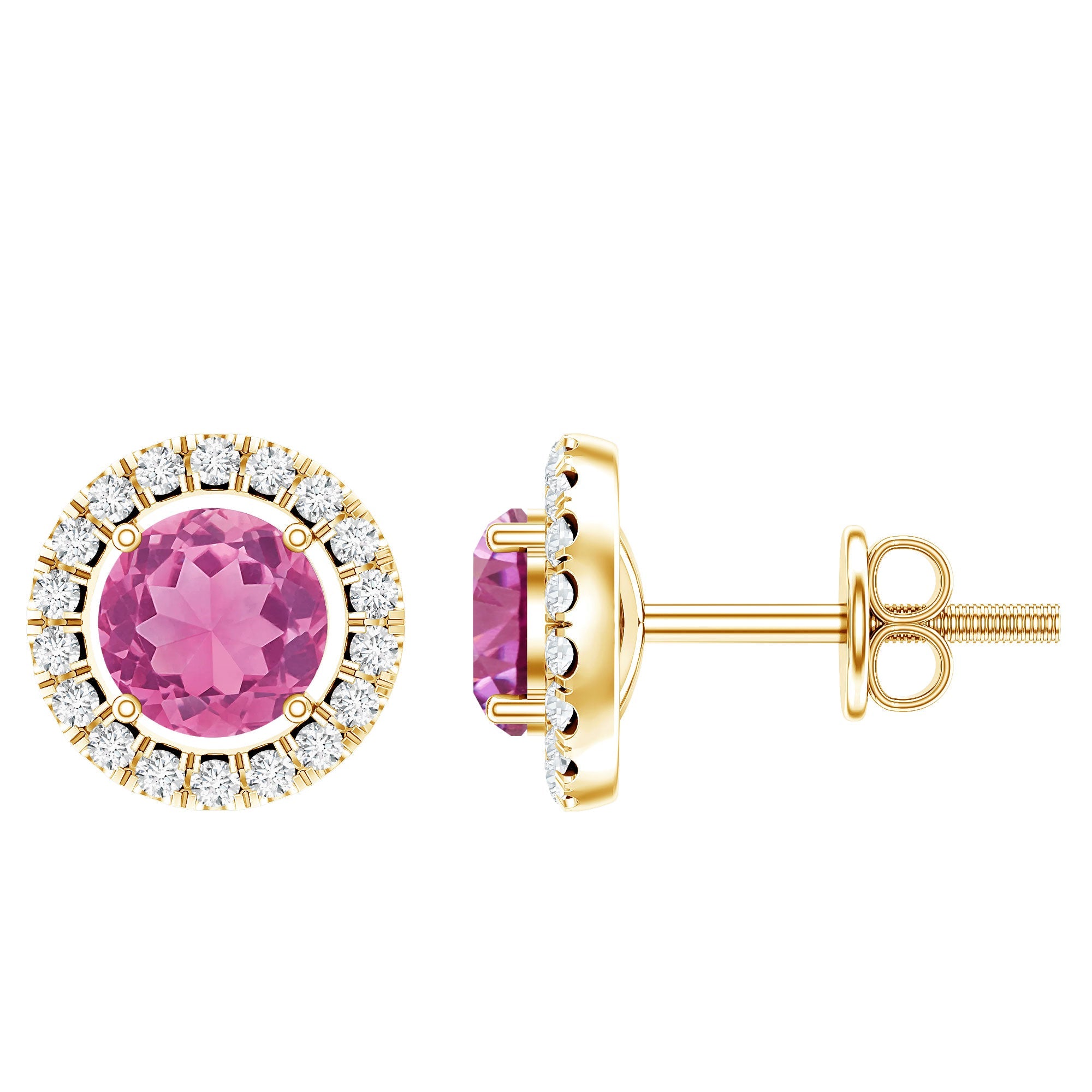 Natural Pink Tourmaline and Diamond Halo Stud Earrings | Earrings | Wiccan Center