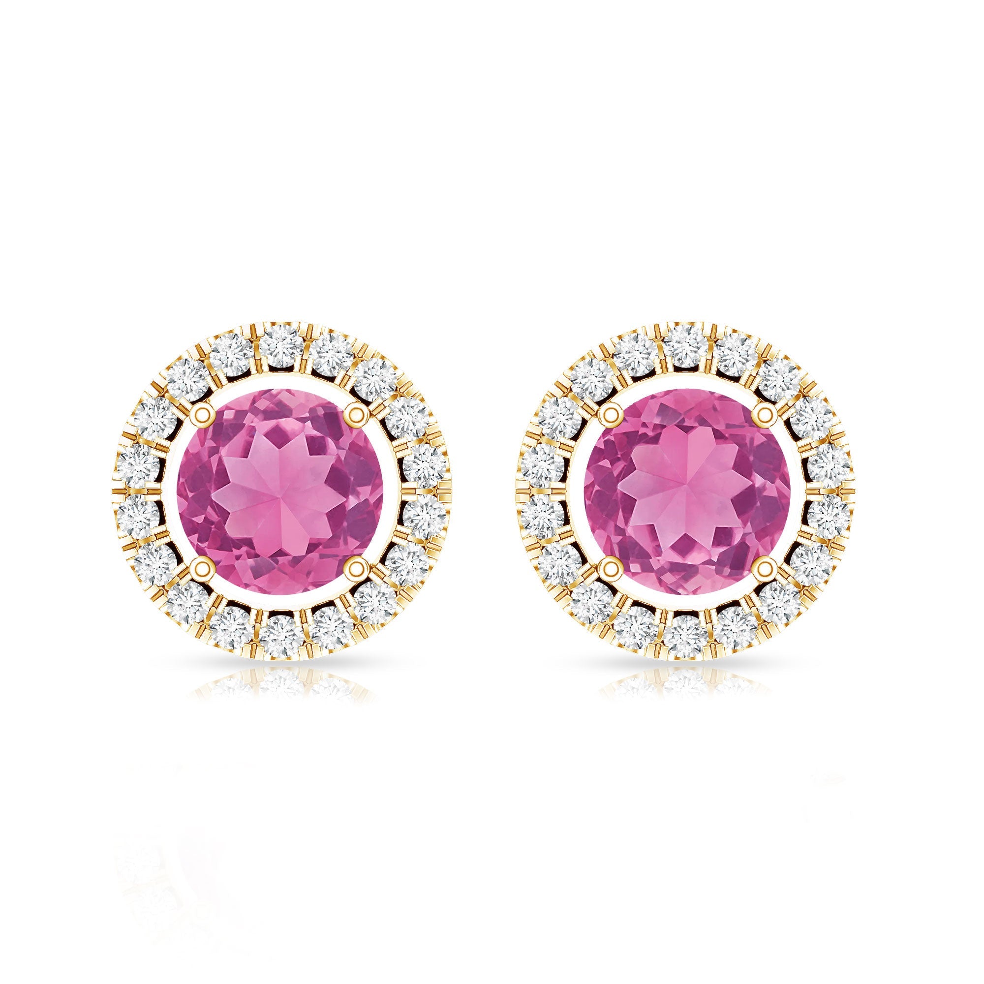 Natural Pink Tourmaline and Diamond Halo Stud Earrings