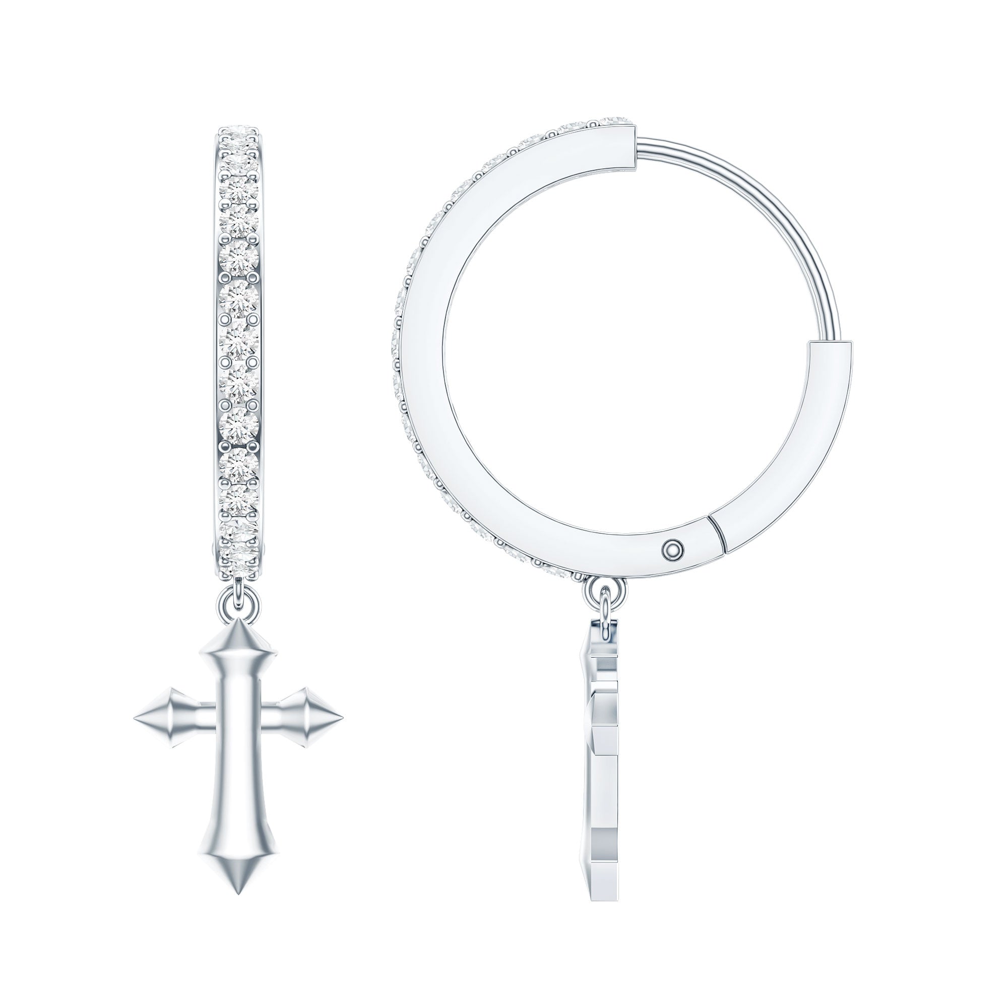 Certified Diamond Cross Drop Hoop Earrings | Earrings | Wiccan Center