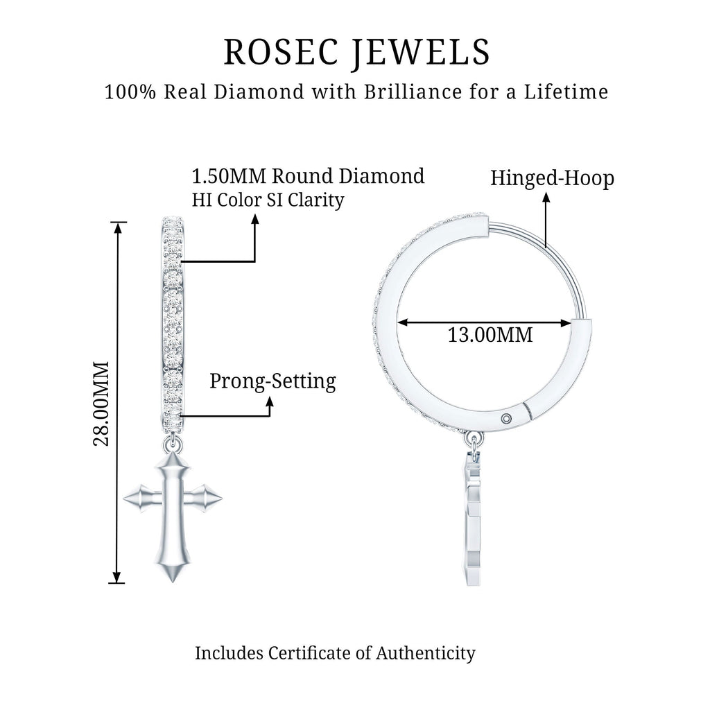 Certified Diamond Cross Drop Hoop Earrings