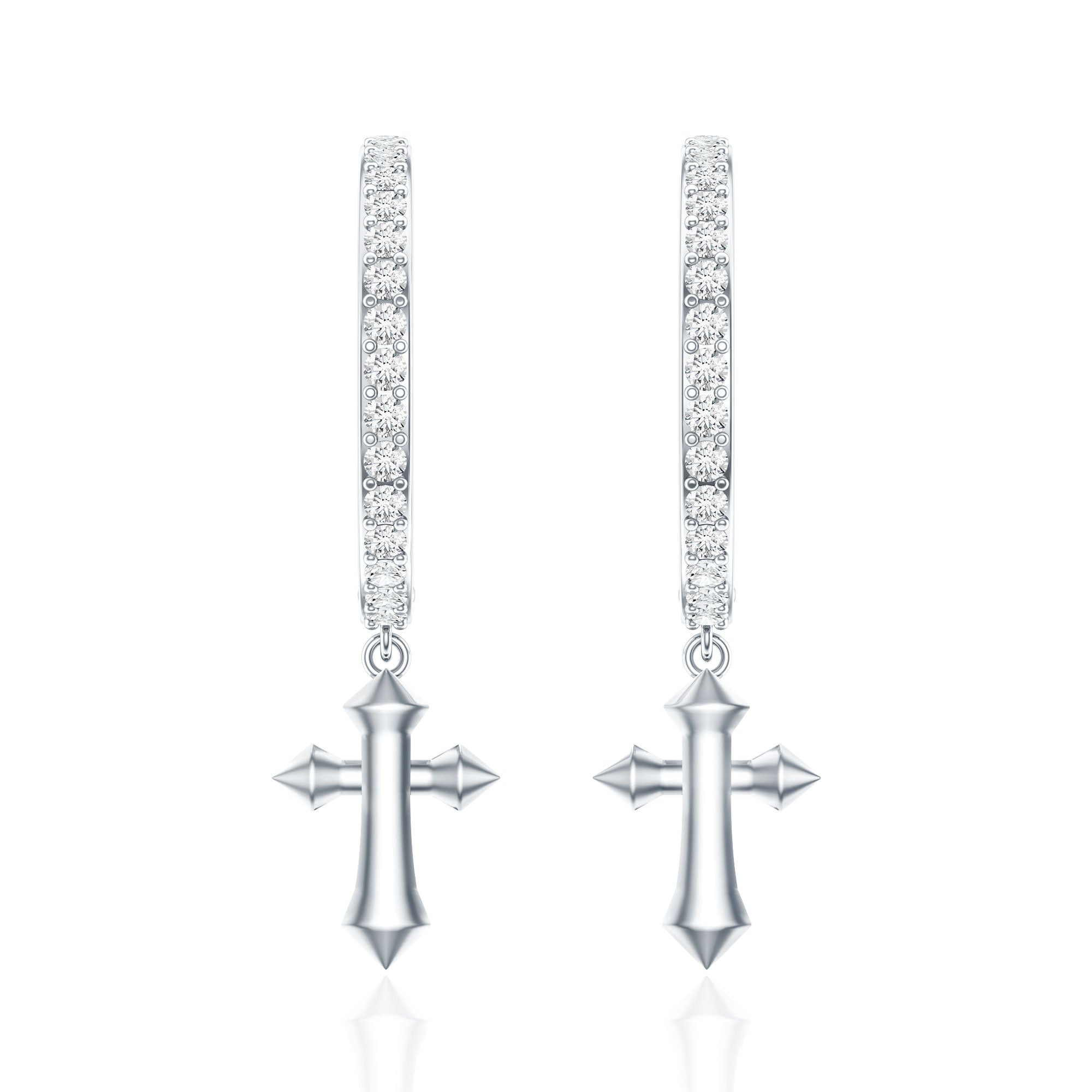 Certified Diamond Cross Drop Hoop Earrings