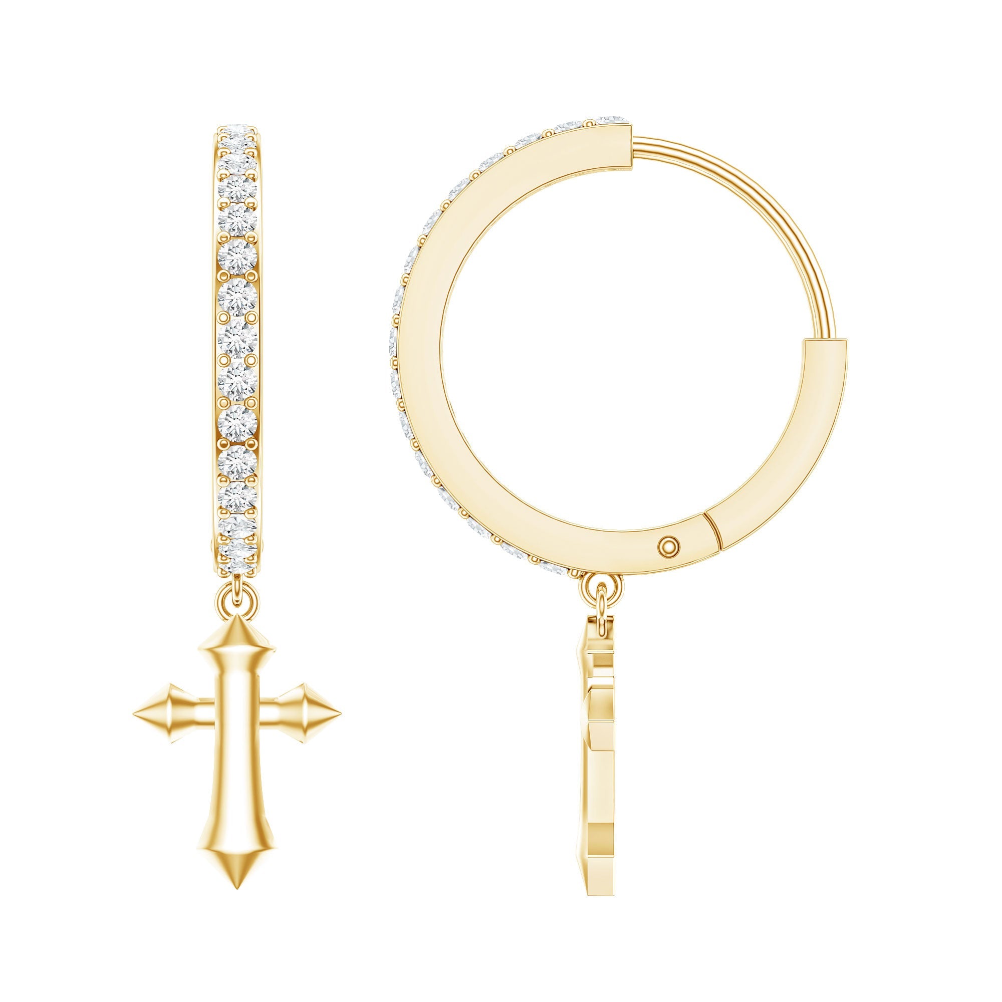 Certified Diamond Cross Drop Hoop Earrings | Earrings | Wiccan Center