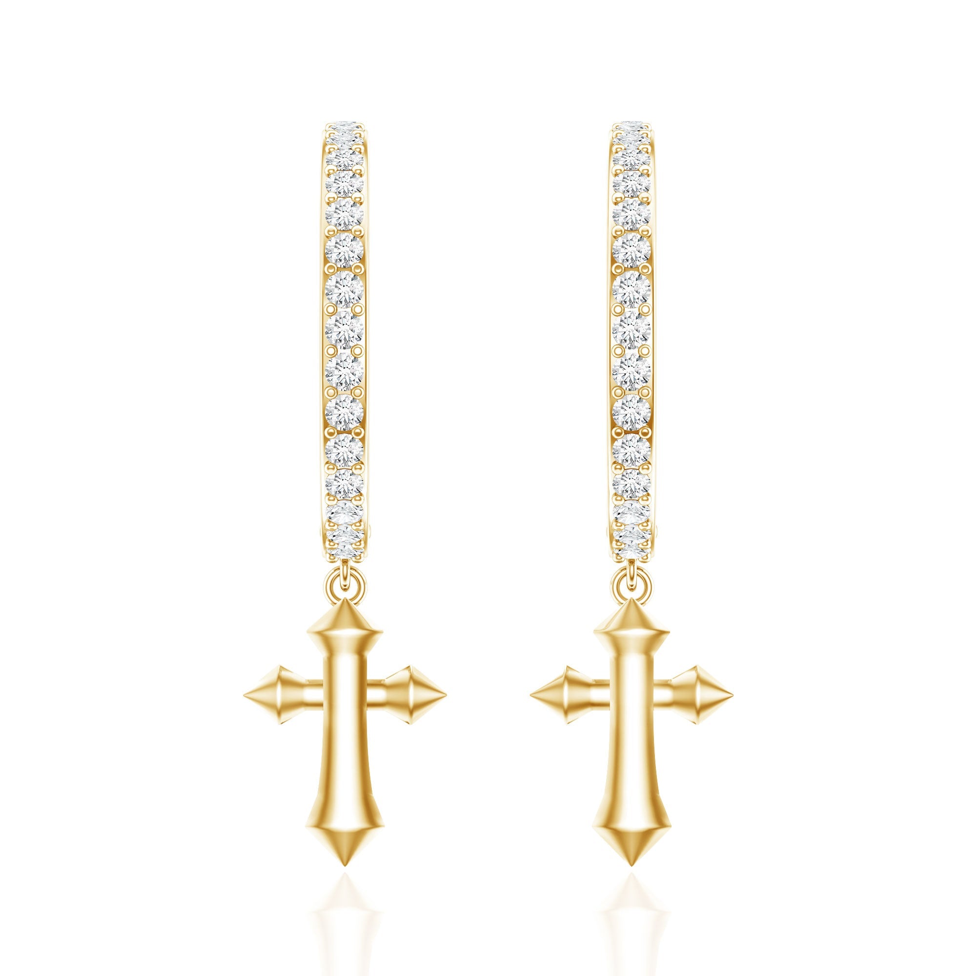 Certified Diamond Cross Drop Hoop Earrings