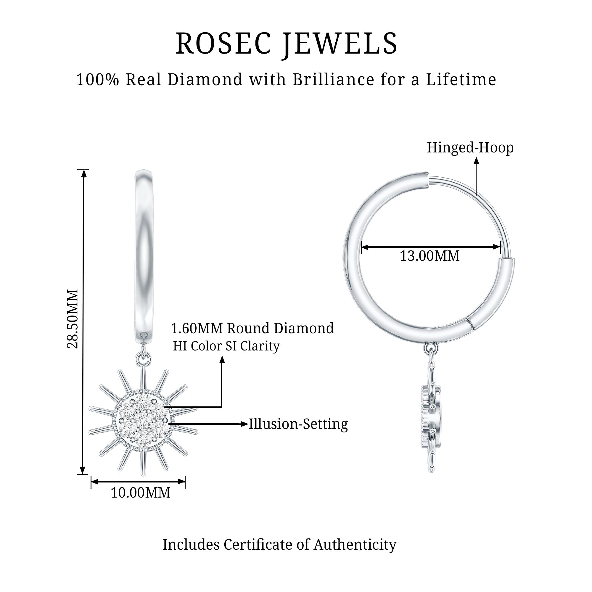 Certified Diamond Sunburst Hoop Earrings