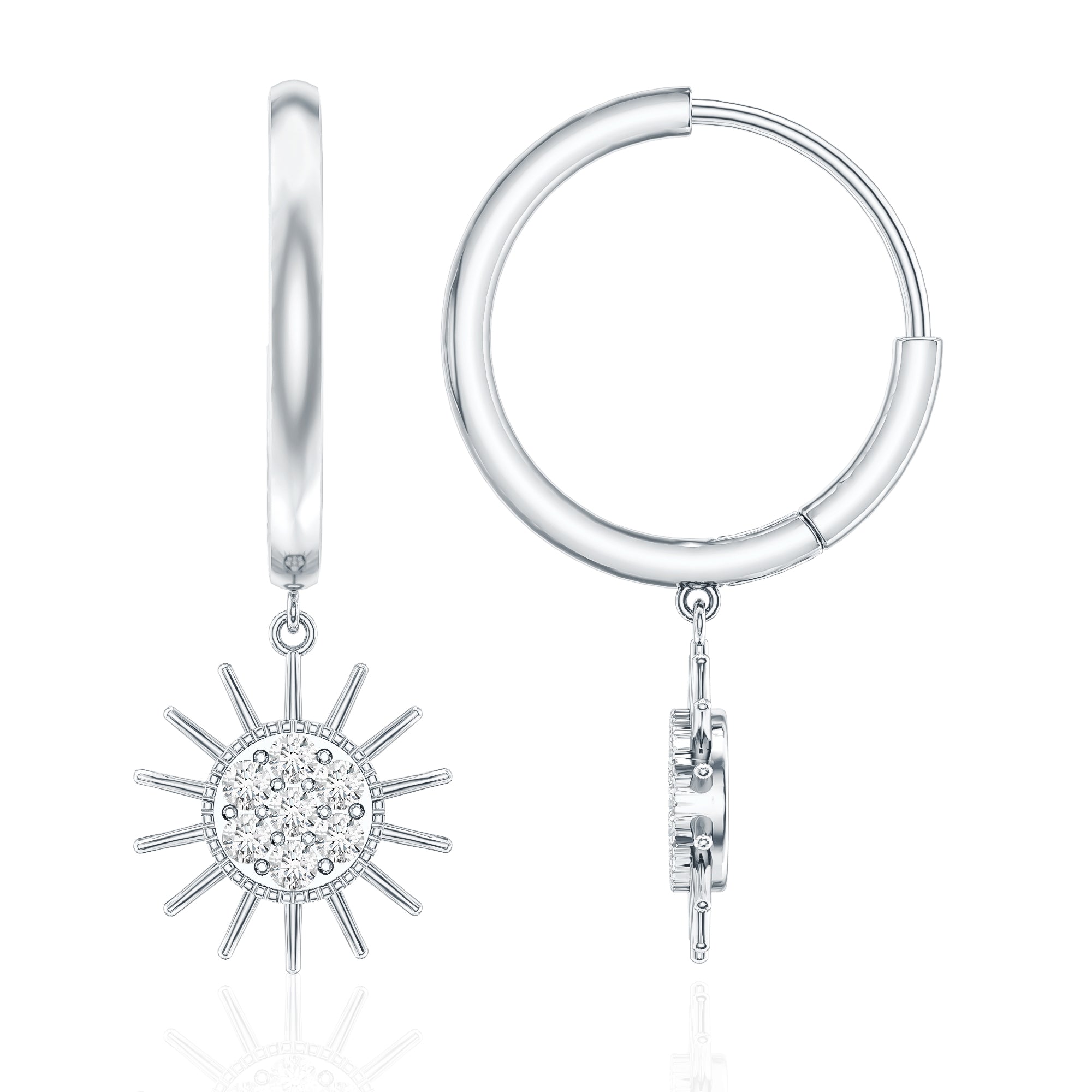 Certified Diamond Sunburst Hoop Earrings