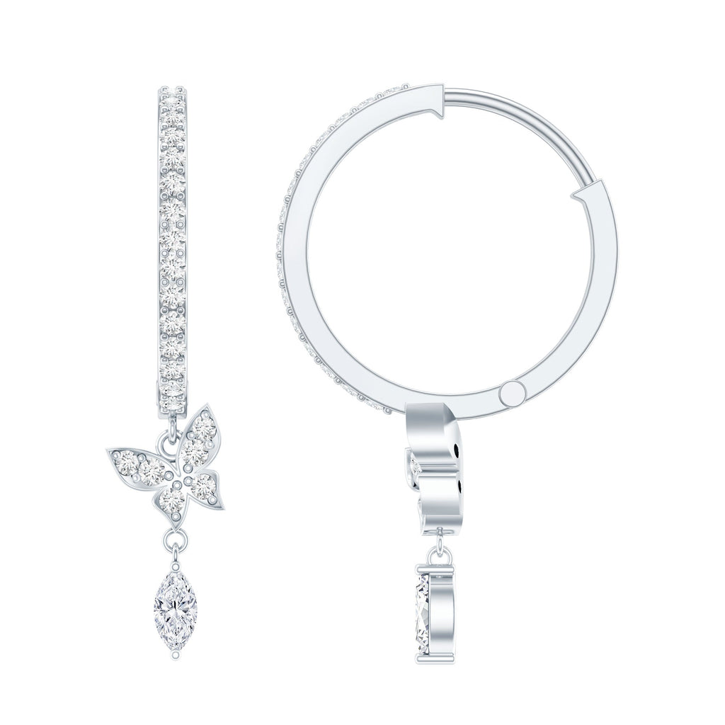 Natural Diamond Butterfly Hoop Earrings for Women