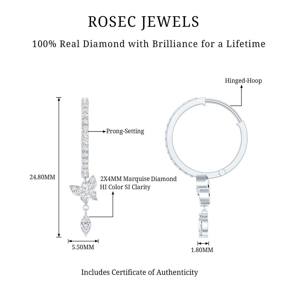 Natural Diamond Butterfly Hoop Earrings for Women