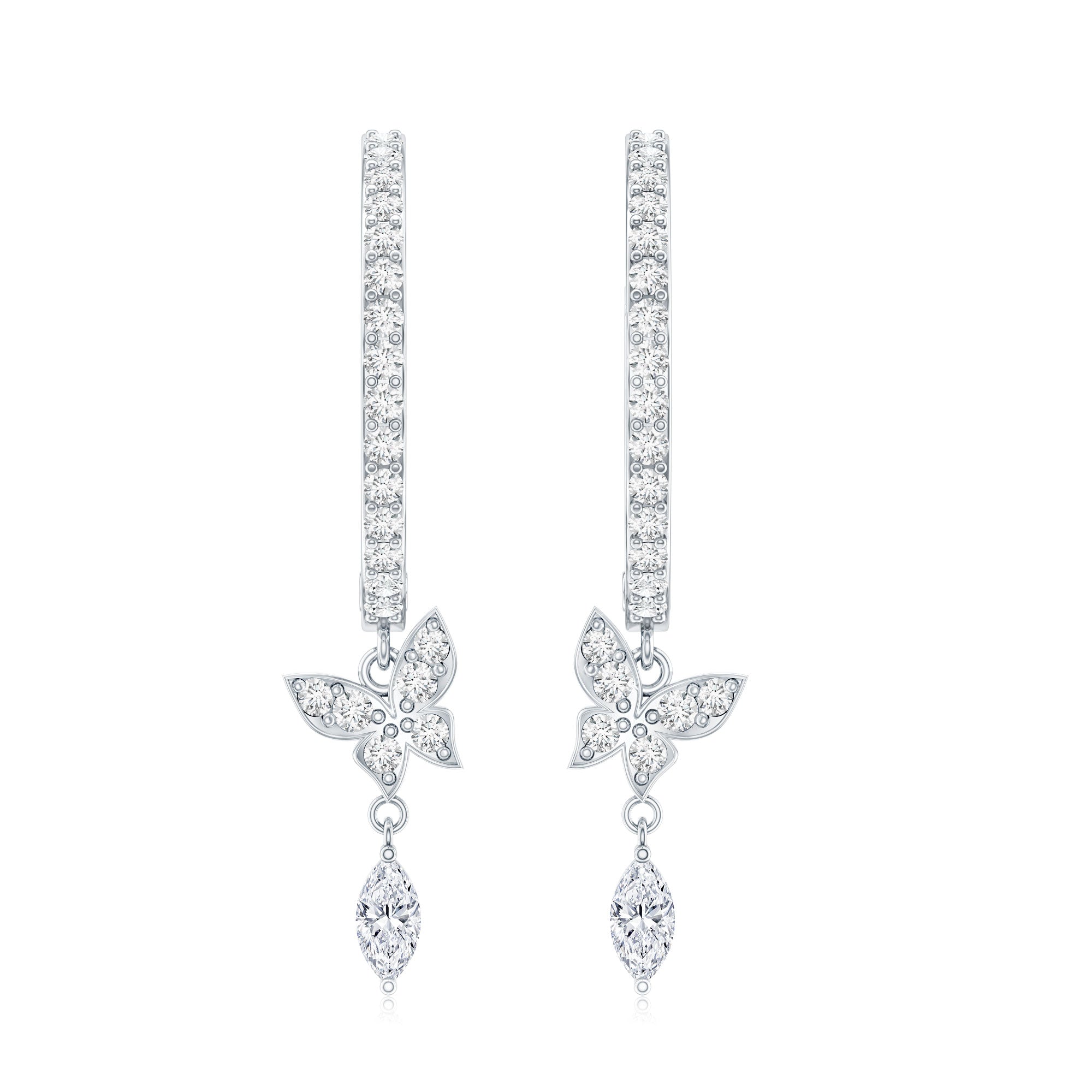 Natural Diamond Butterfly Hoop Earrings for Women