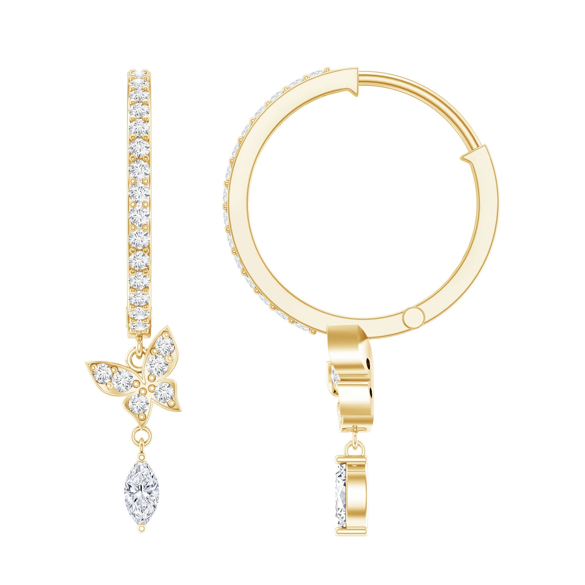 Natural Diamond Butterfly Hoop Earrings for Women | Earrings | Wiccan Center