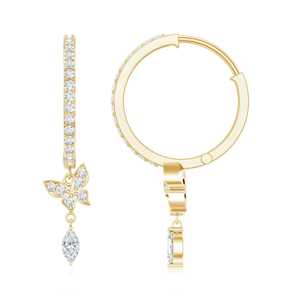 Natural Diamond Butterfly Hoop Earrings for Women