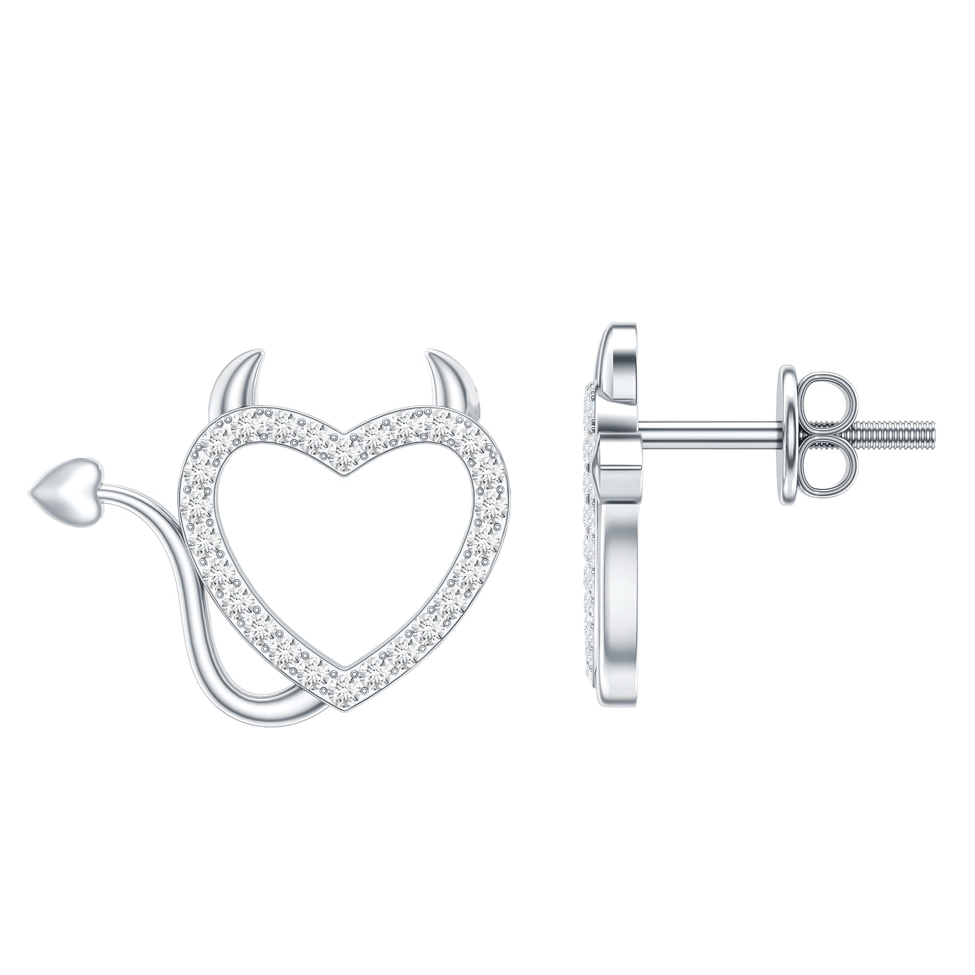 Round Diamond Devil Heart Earrings | Earrings | Wiccan Center