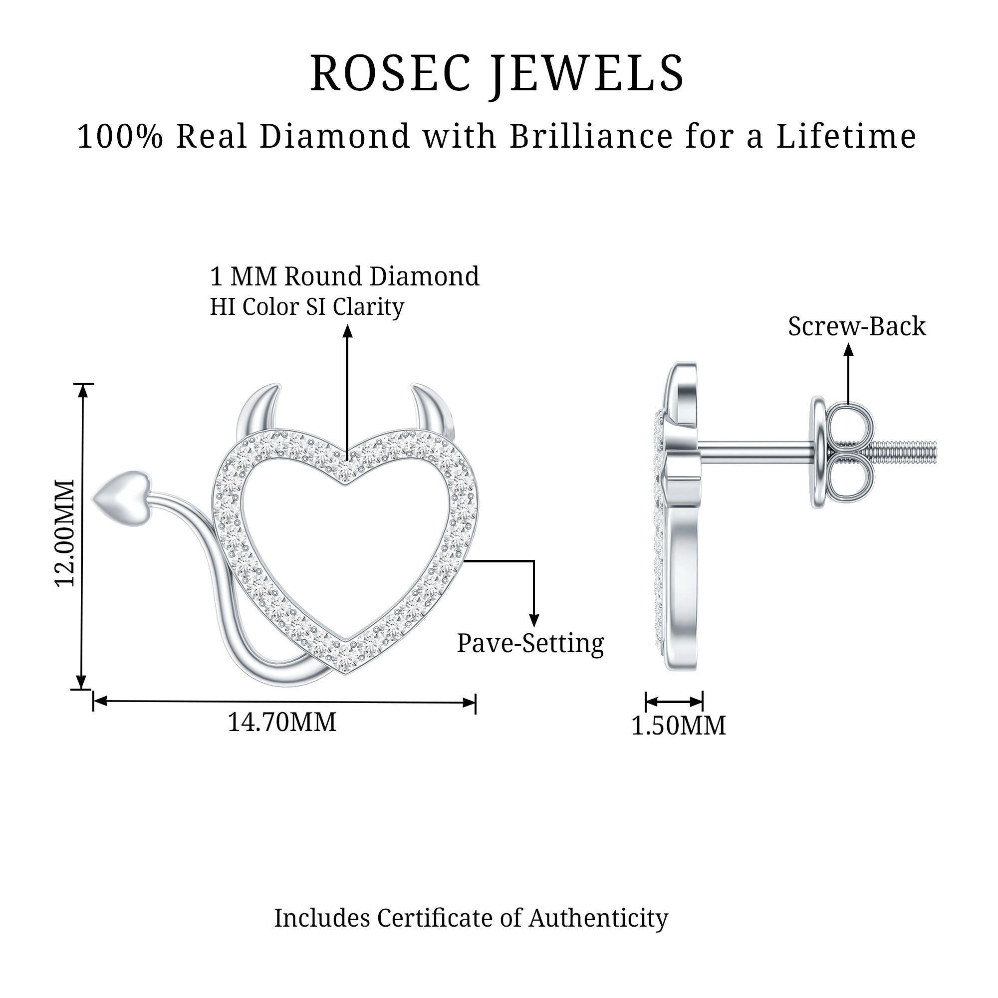 Round Diamond Devil Heart Earrings