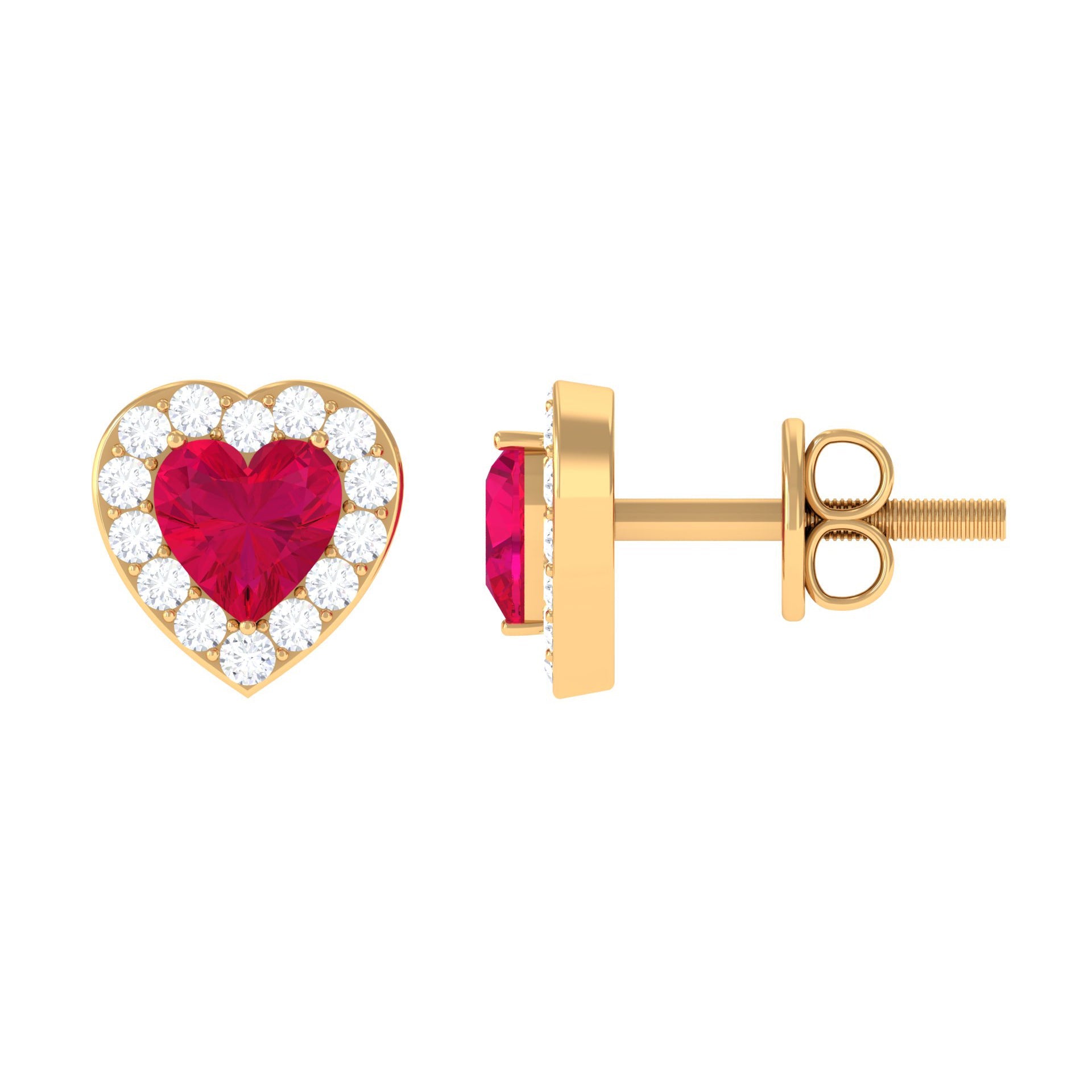 Heart Shape Ruby Stud Earrings with Diamond Halo | Earrings | Wiccan Center