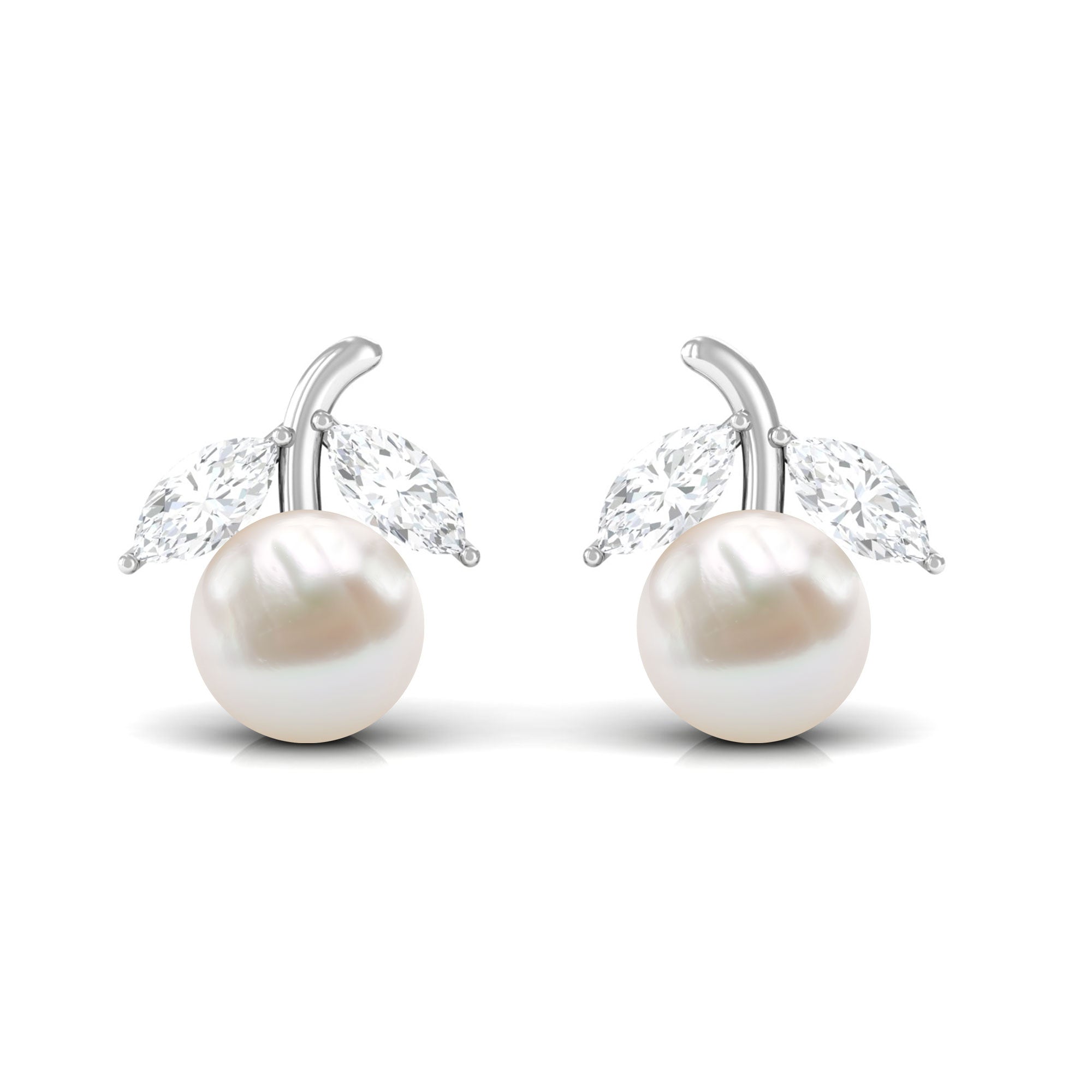 4 Carat Freshwater Pearl and Diamond Fruit Stud Earrings