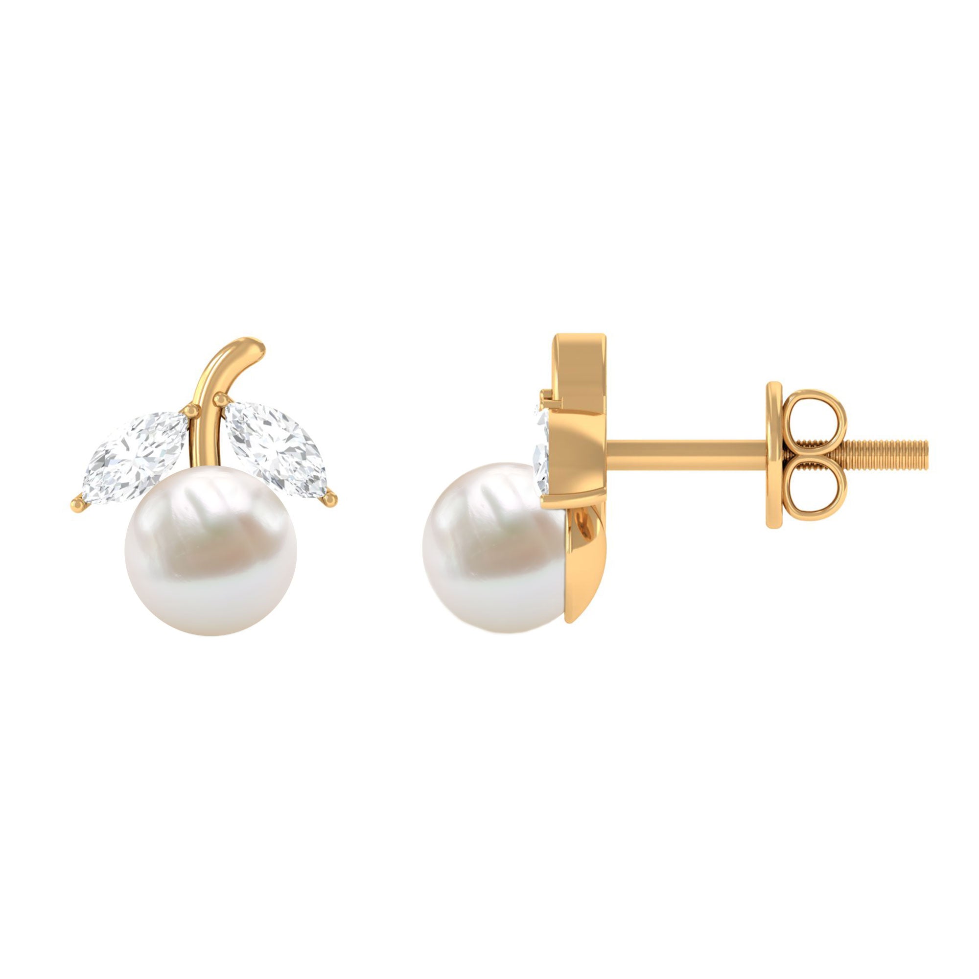4 Carat Freshwater Pearl and Diamond Fruit Stud Earrings | Earrings | Wiccan Center