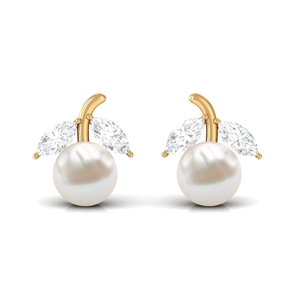 4 Carat Freshwater Pearl and Diamond Fruit Stud Earrings